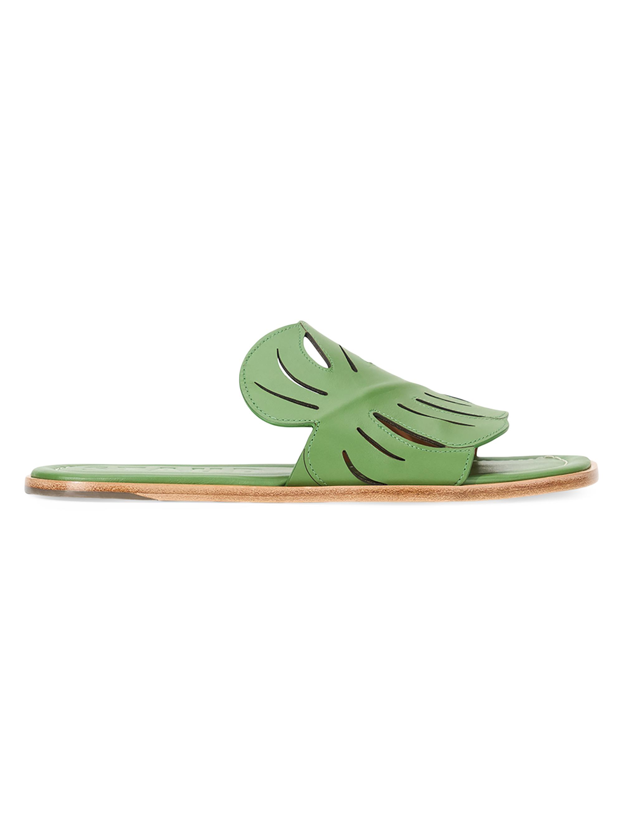 Staud Women's Palm Leather Flat Sandals - Leaf