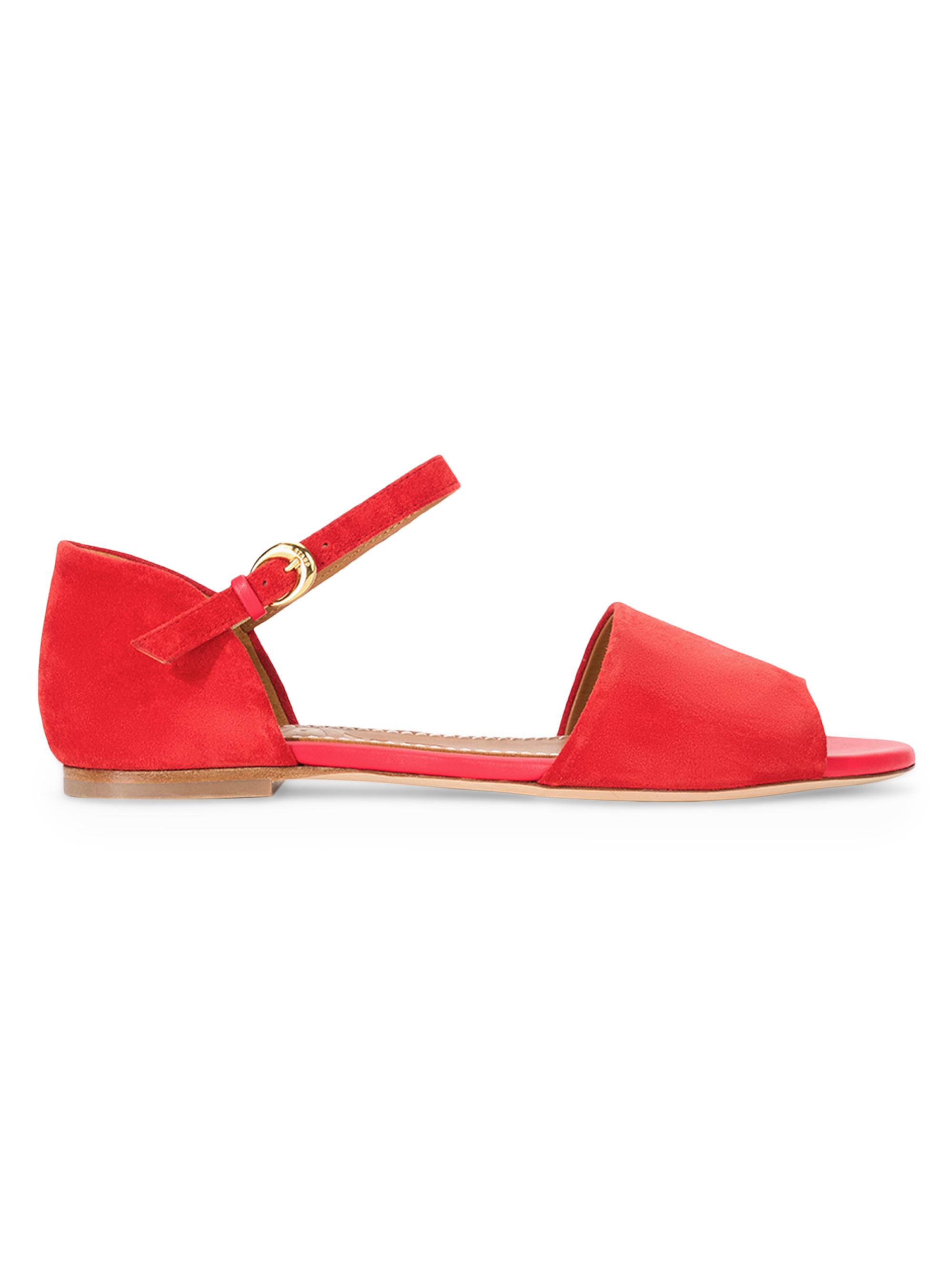 Staud Women's Catherine Suede Flat Sandals - Red Rose