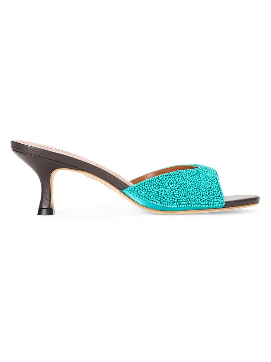 Staud Brigitte Beaded Mules In Blue