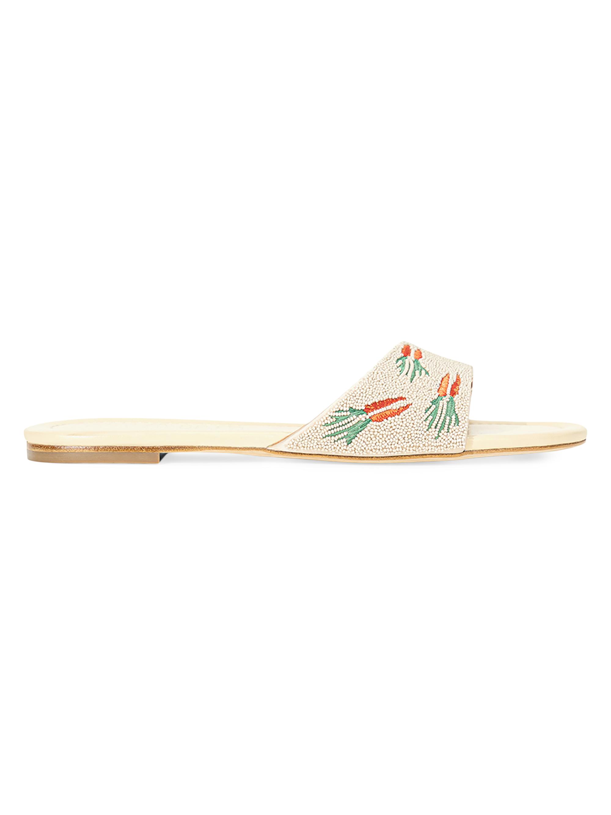 Staud Women's Gracie Beaded Flat Sandals - Carrot Cake