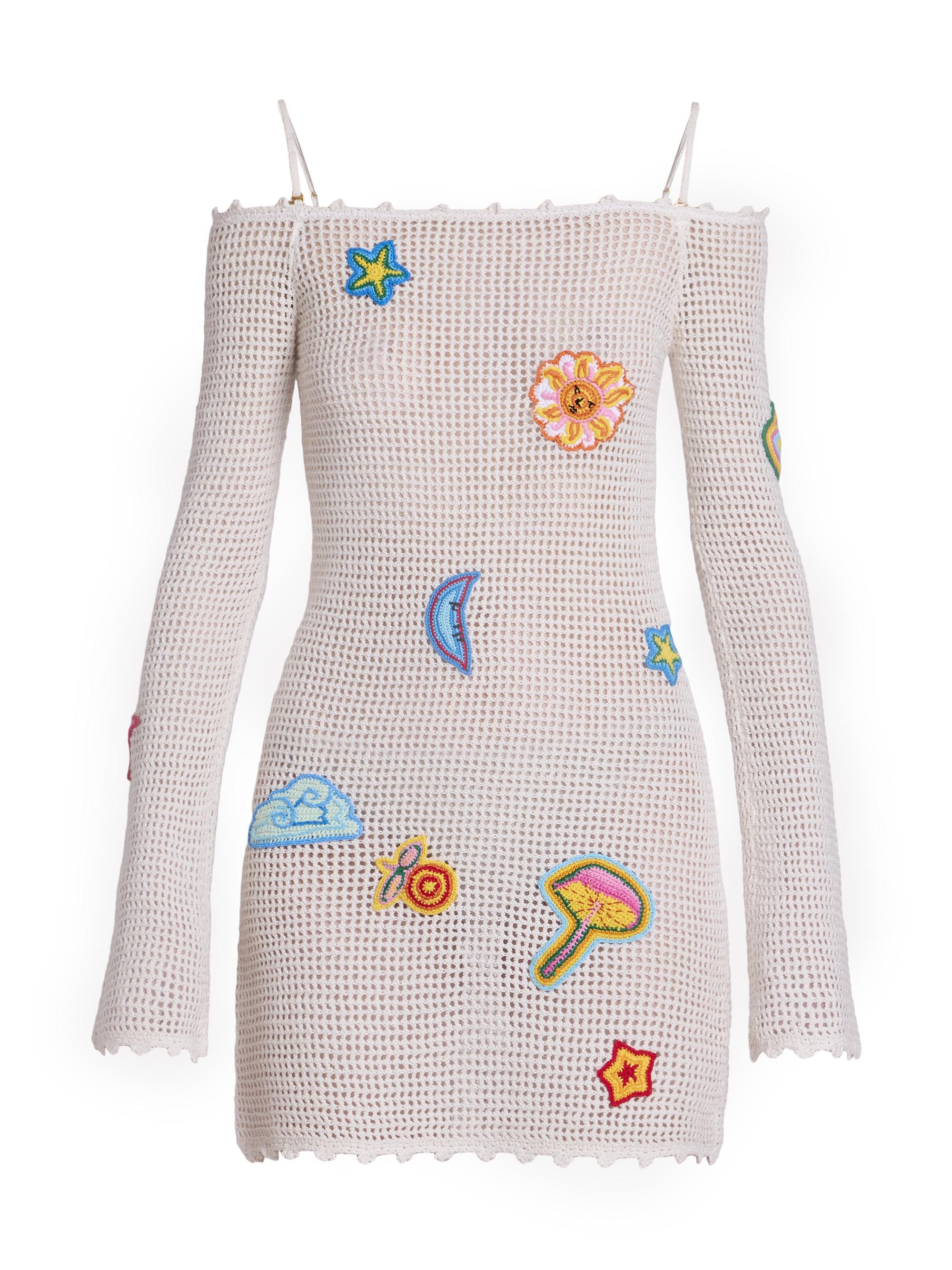 Casablanca Women's Crocheted Patchy Off-the-Shoulder Minidress - White