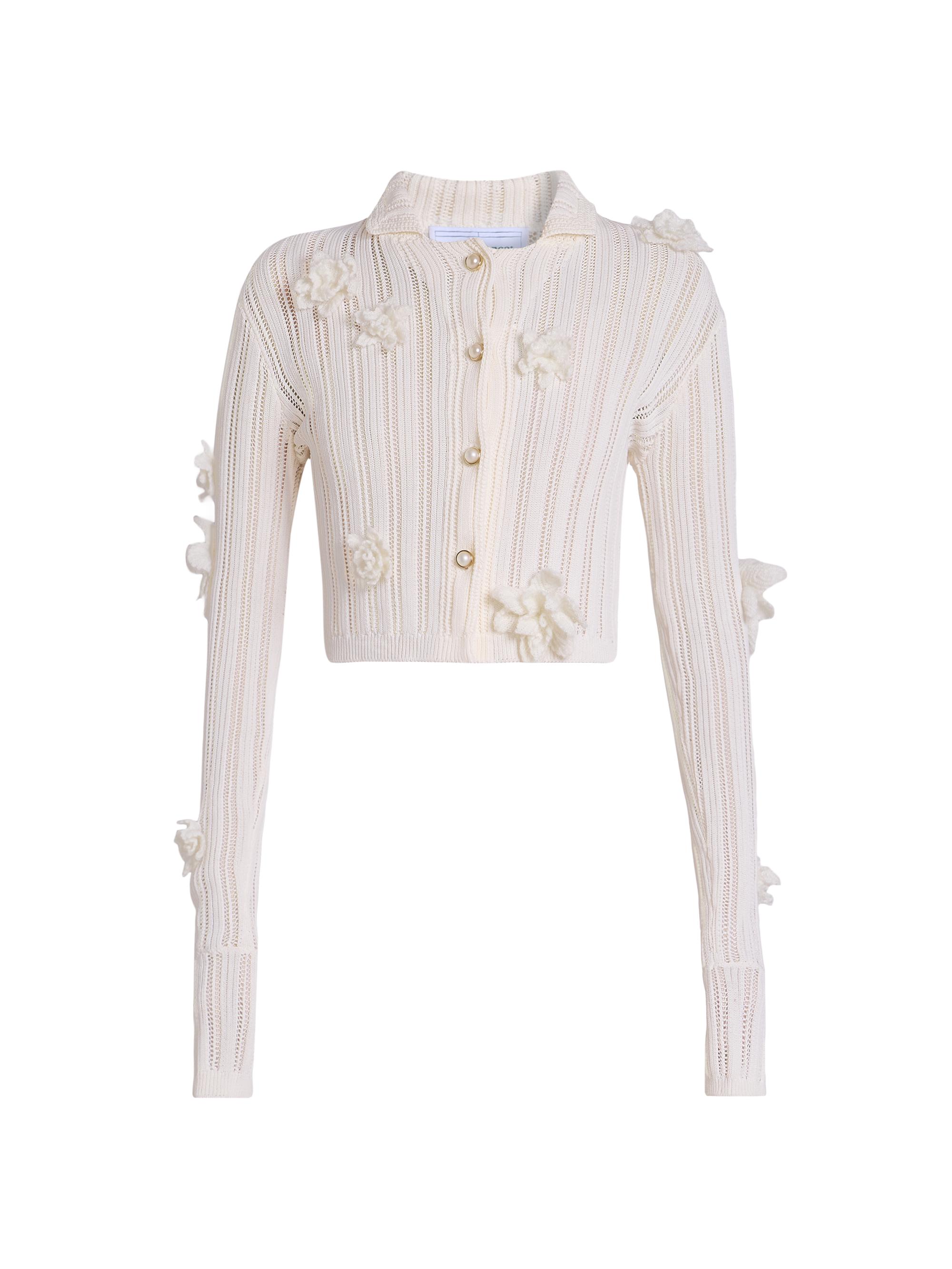 Casablanca Women's Flower Lace Cotton Cardigan - White
