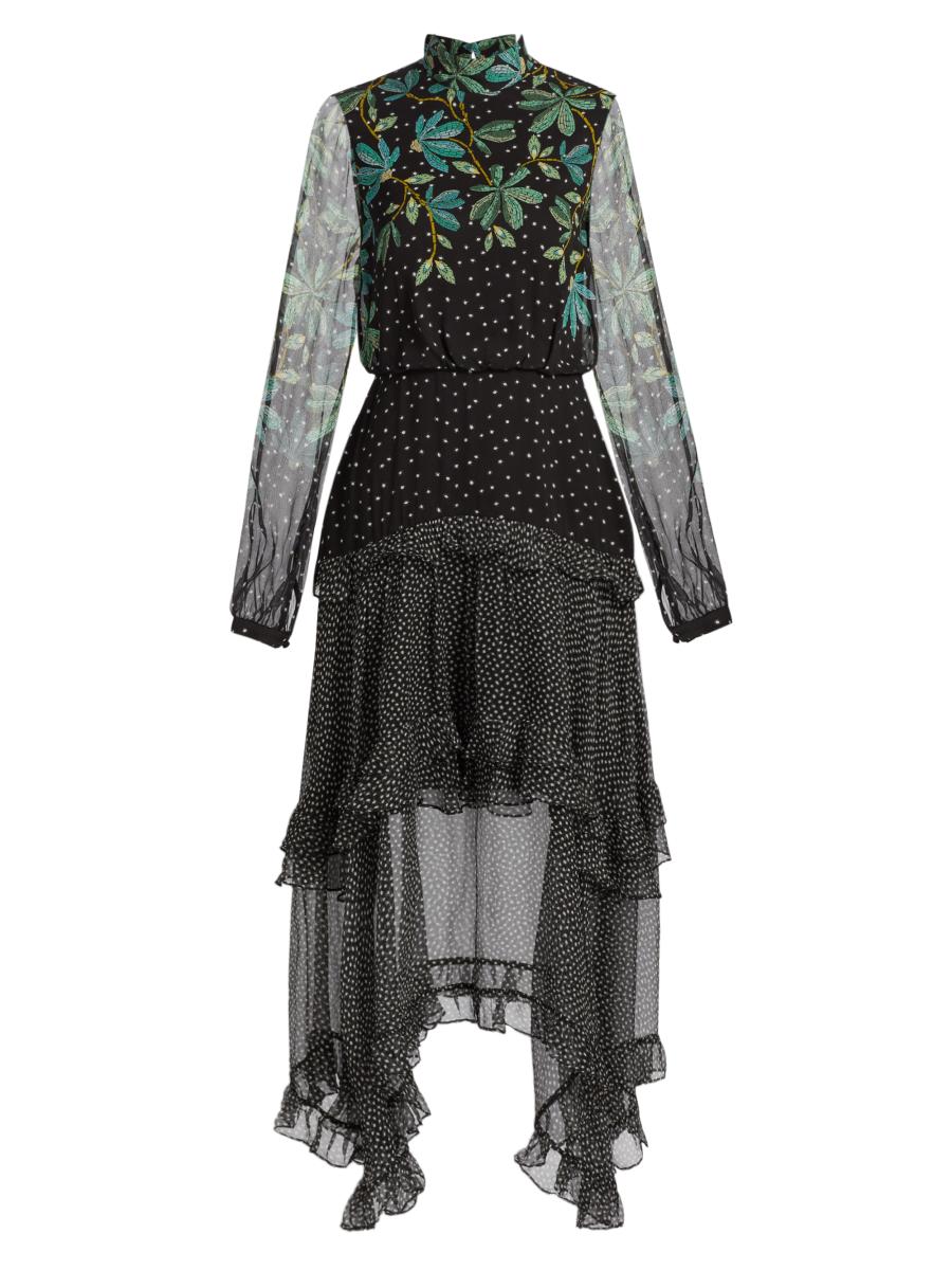 Saloni Women's Paw25 Jolie Floral Silk Midi-dress