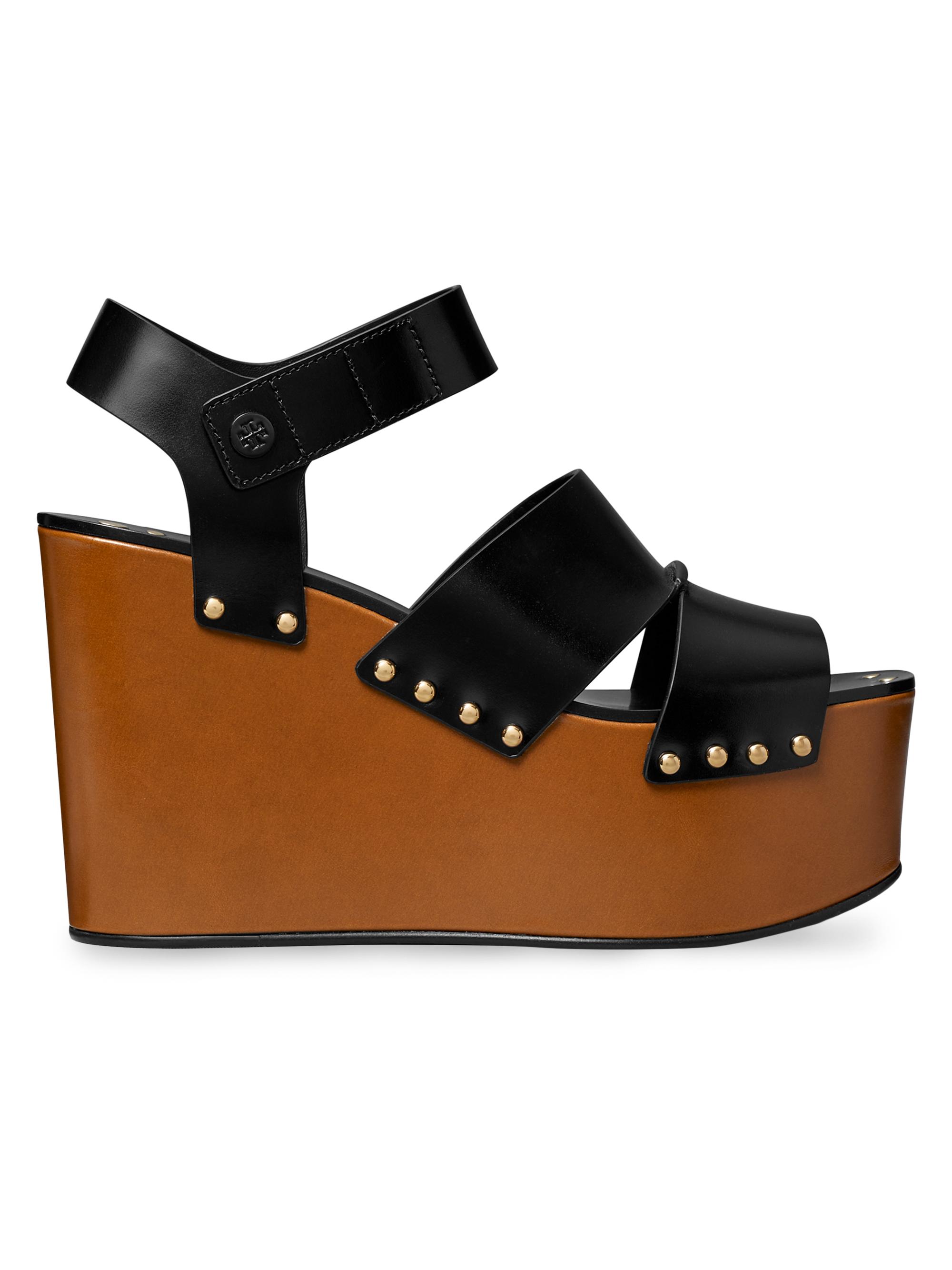 最終値下げ。未使用TORY BURCH革製ミュール10サイズ 約6万の品 Tory Burch 110MM Studded Leather Platform Wedge Sandals | Saks