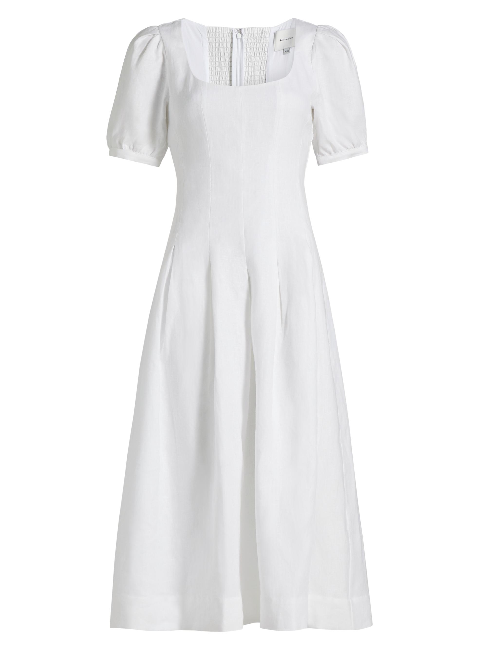 Reformation Women's Coucou Pleated Linen Midi-Dress - White