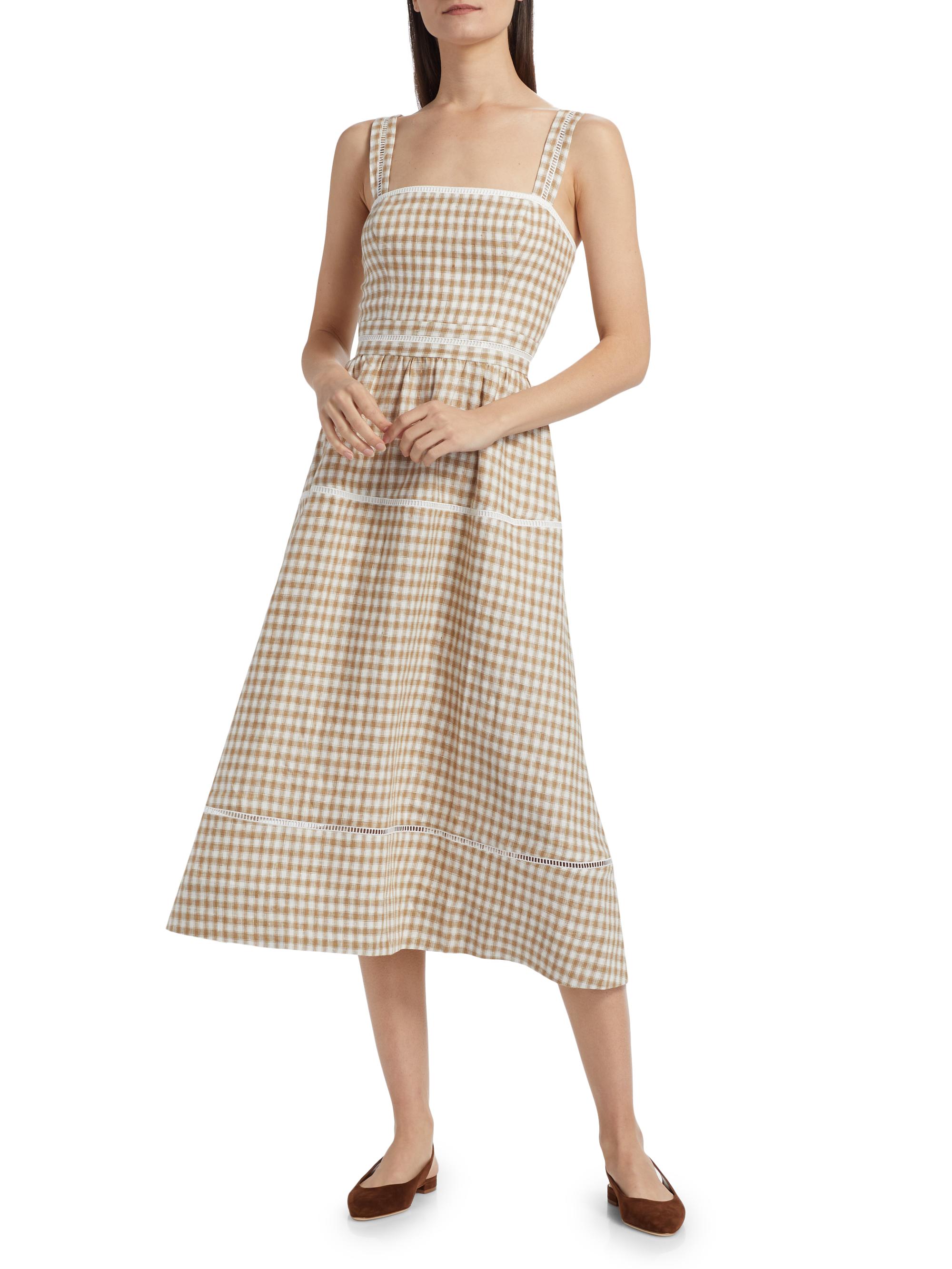 knee length dresses for ladies Georgia Embroidered Floral Gingham Midi Dress – The Main Street Exchange