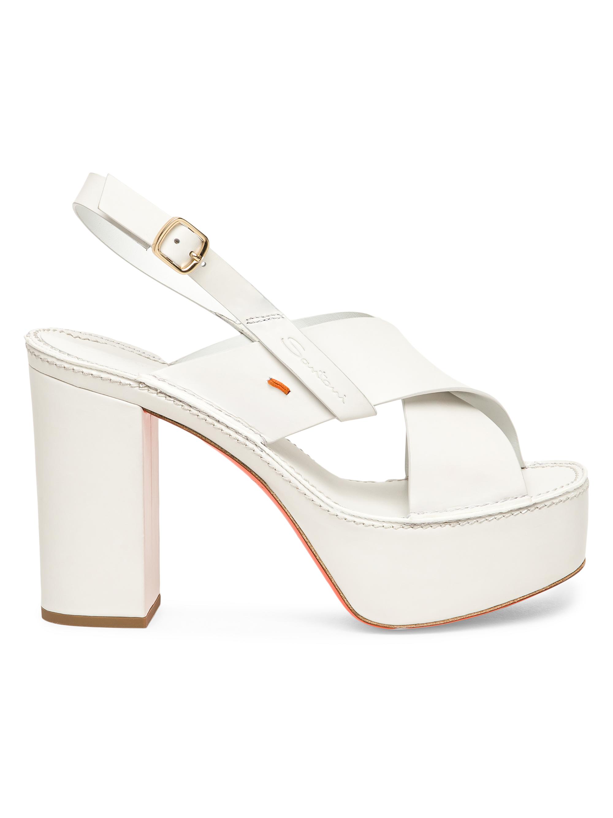 Santoni Women's Tropez 100MM Leather Platform Sandals - White