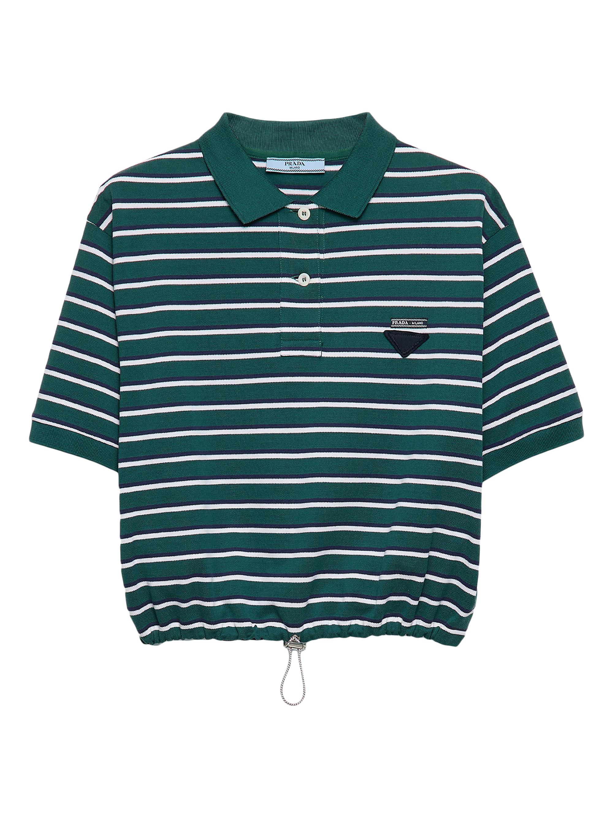 Prada Women's Cropped Striped Piqué Polo Shirt - Blue