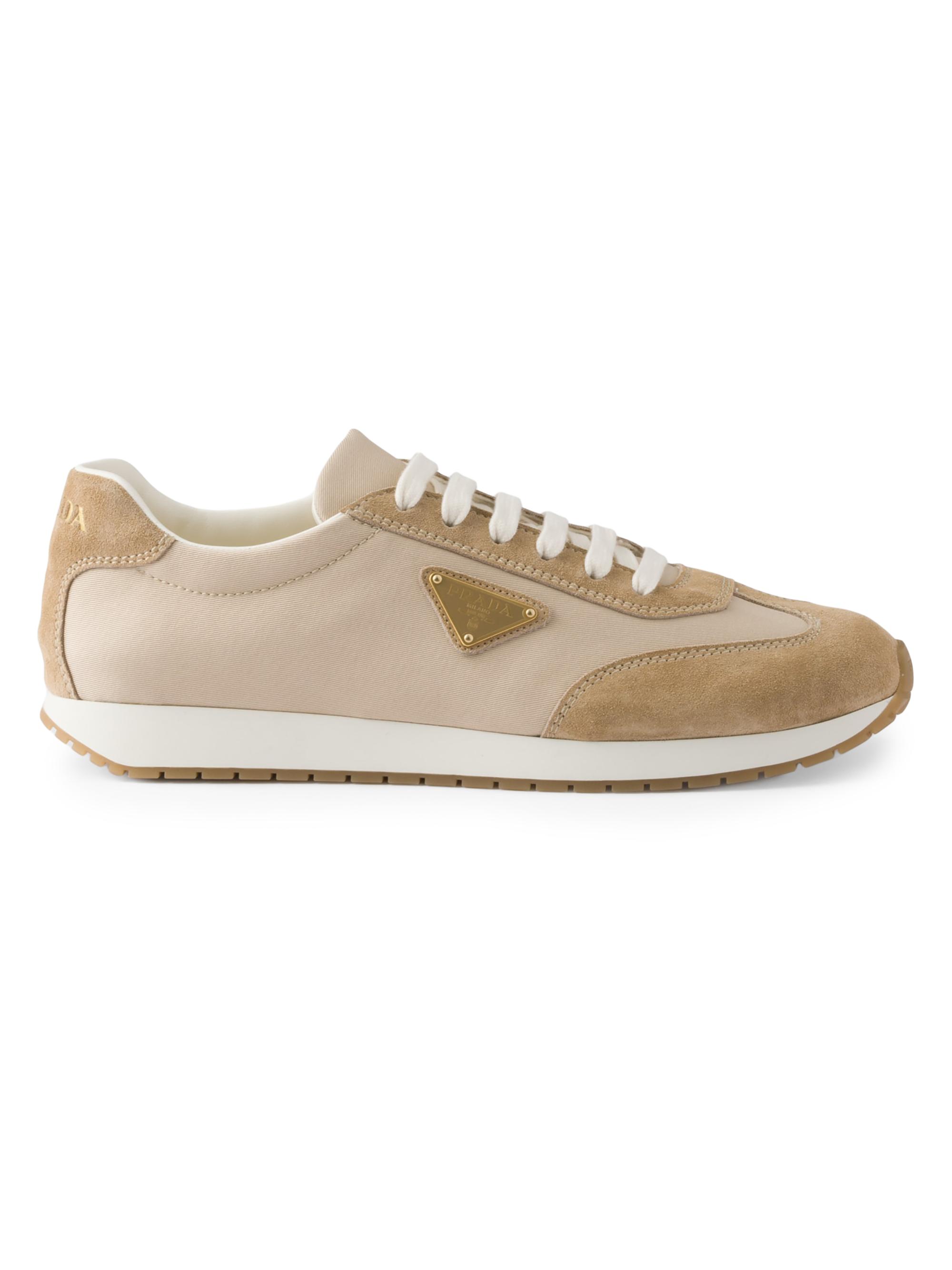 Prada Men's Drill Fabric and Suede Sneakers - Beige Khaki