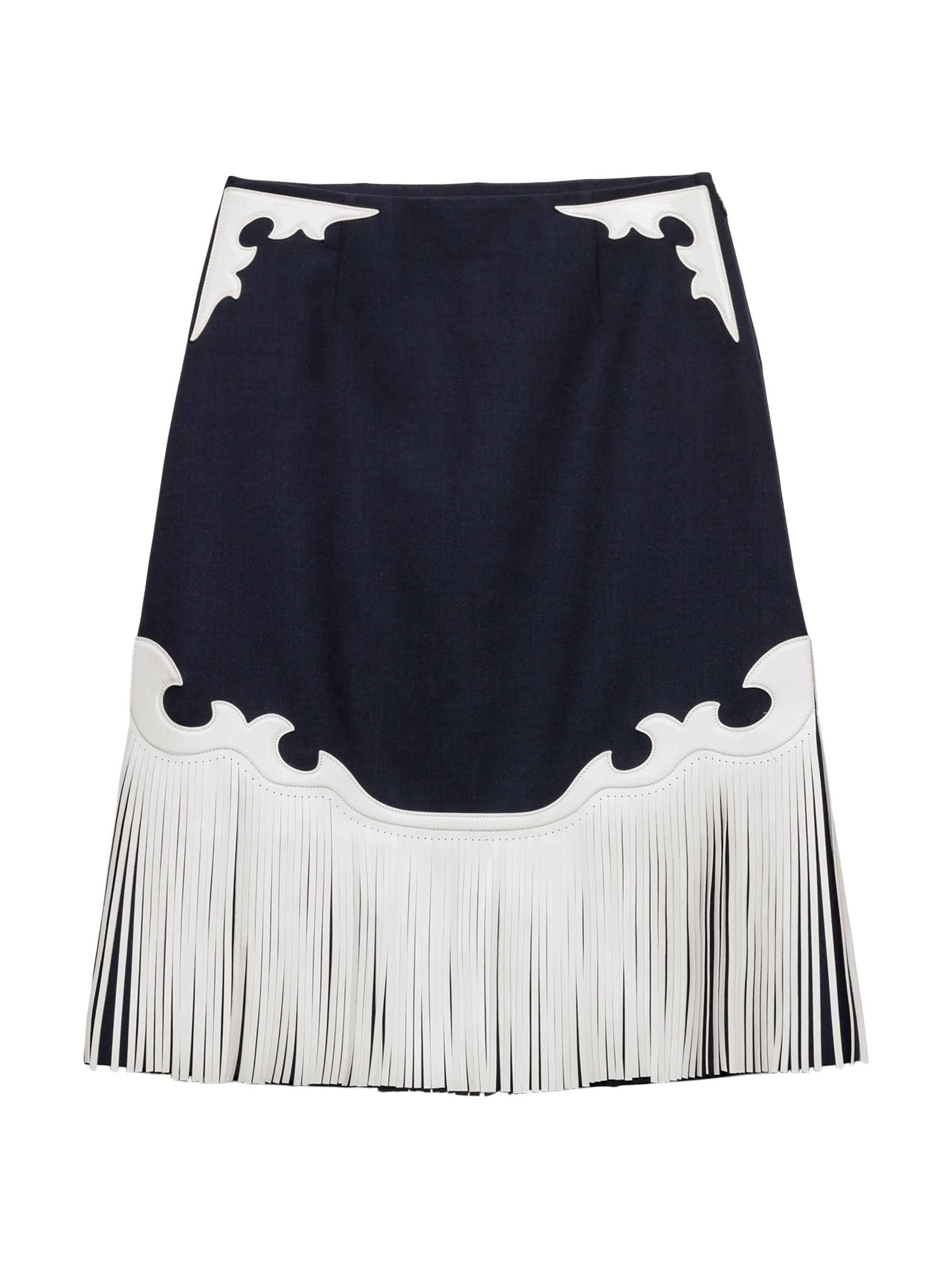 Prada Women's Rush Stitch Skirt with Leather Fringe - Blue