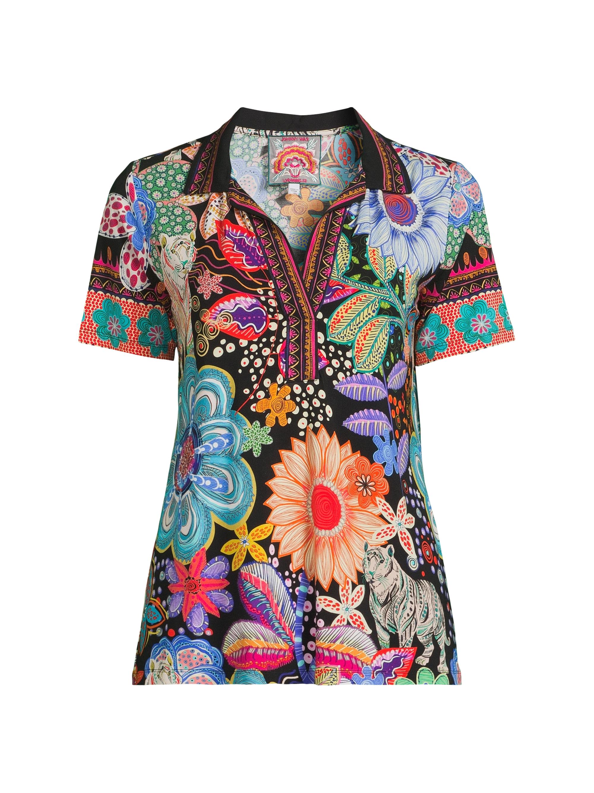 Johnny Was Women's The Janie Favorite Polo Shirt - Caetana Print Repeat
