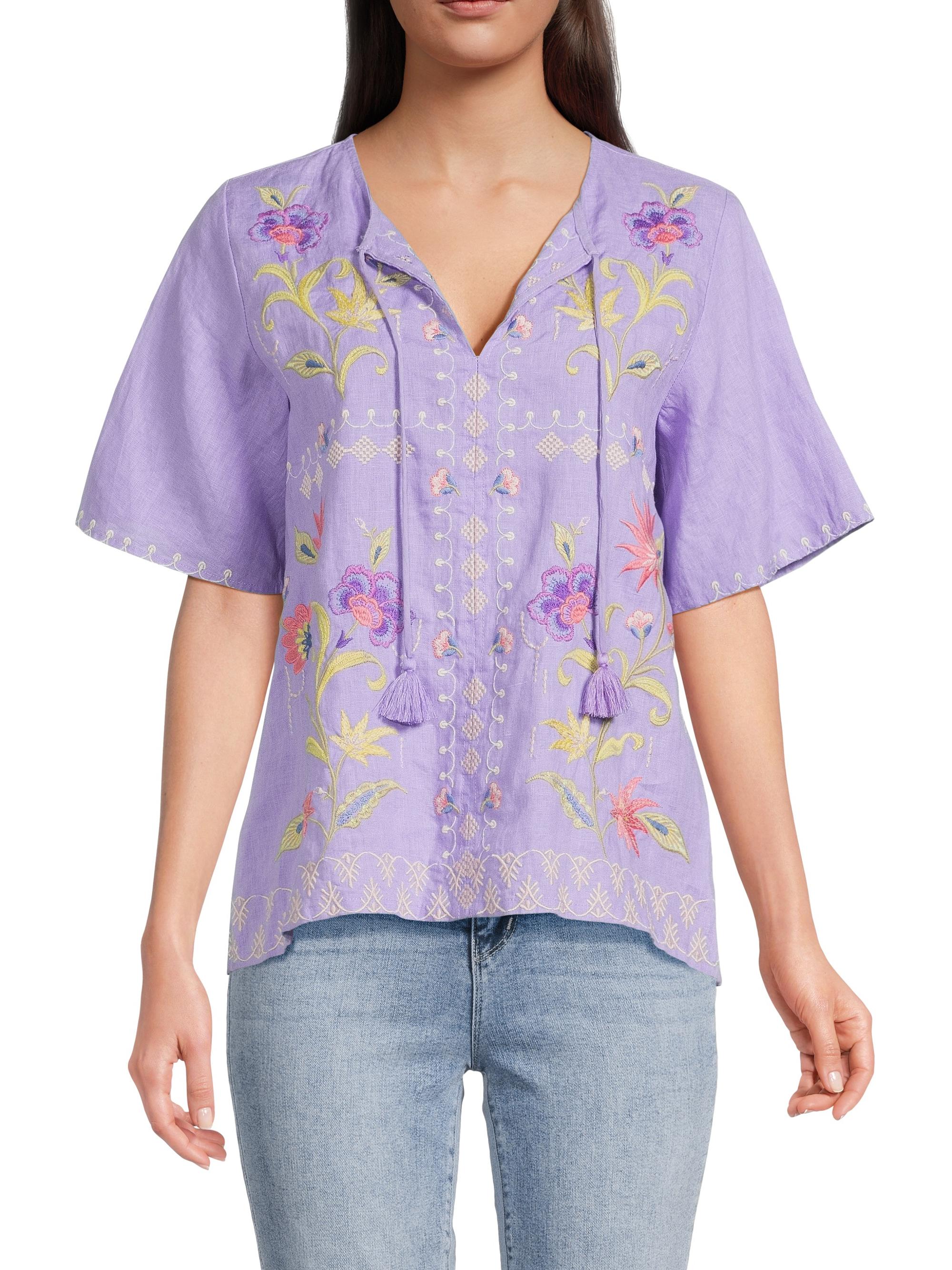 カシニョール 、【MAUVE BLOUSE WITH JABOTS】、日本未発売 Johnny Was Calista Linen Field Blouse | Saks Fifth Avenue