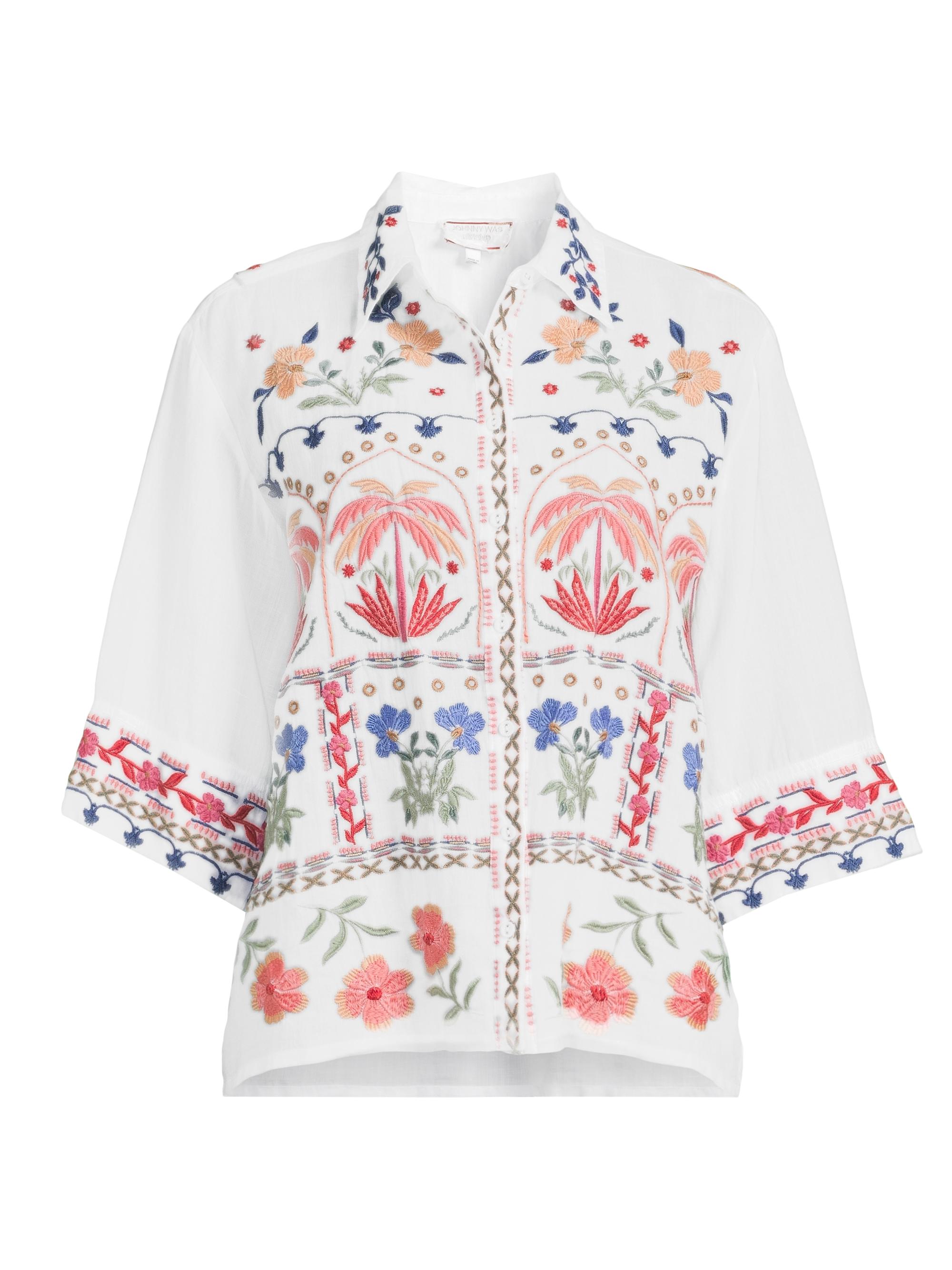 Johnny Was Women's Isla Embroidered Button-Front Shirt - White