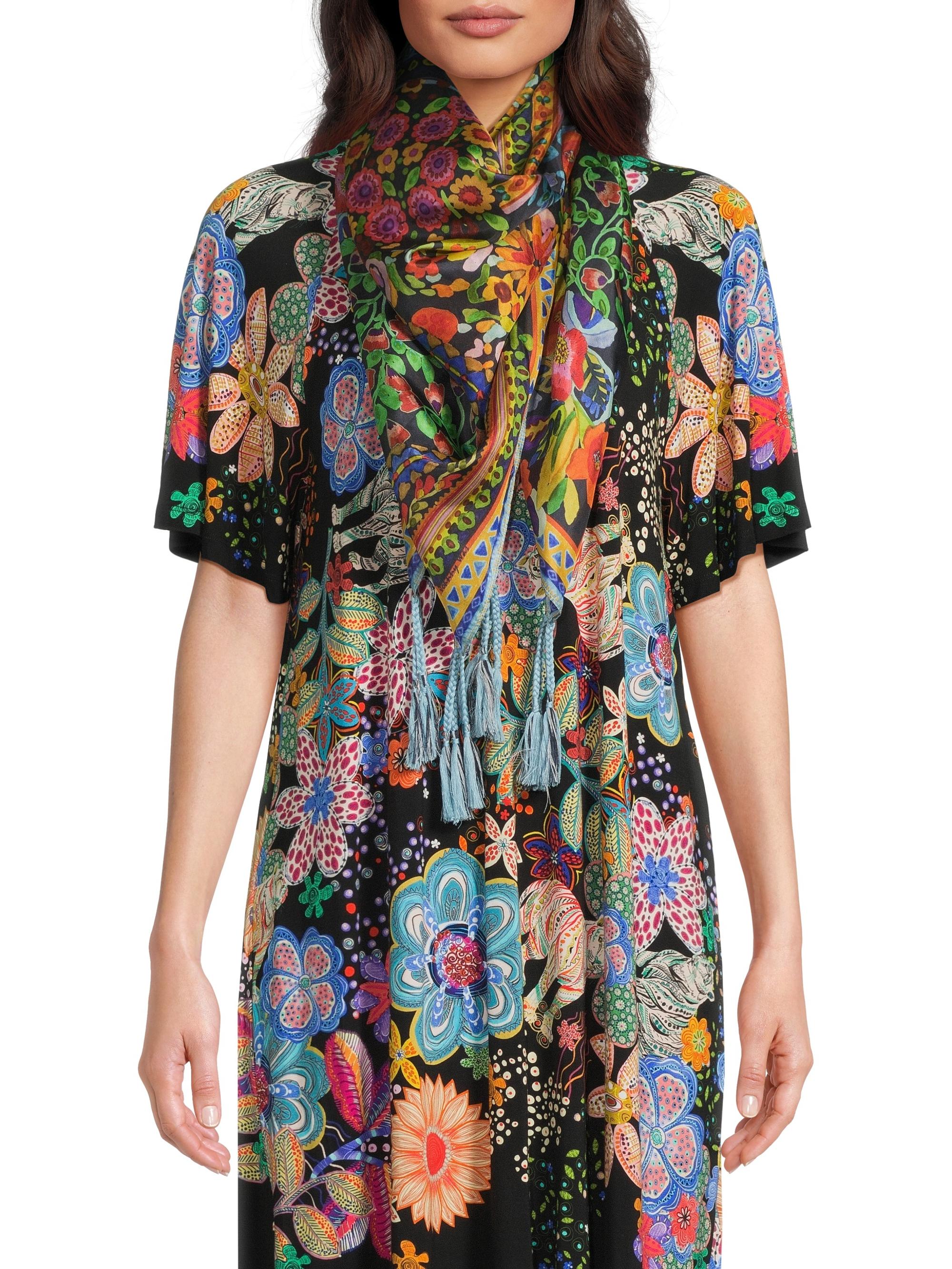 Johnny Was Women's Brush Floral Silk Scarf - Brush Painted Scarf