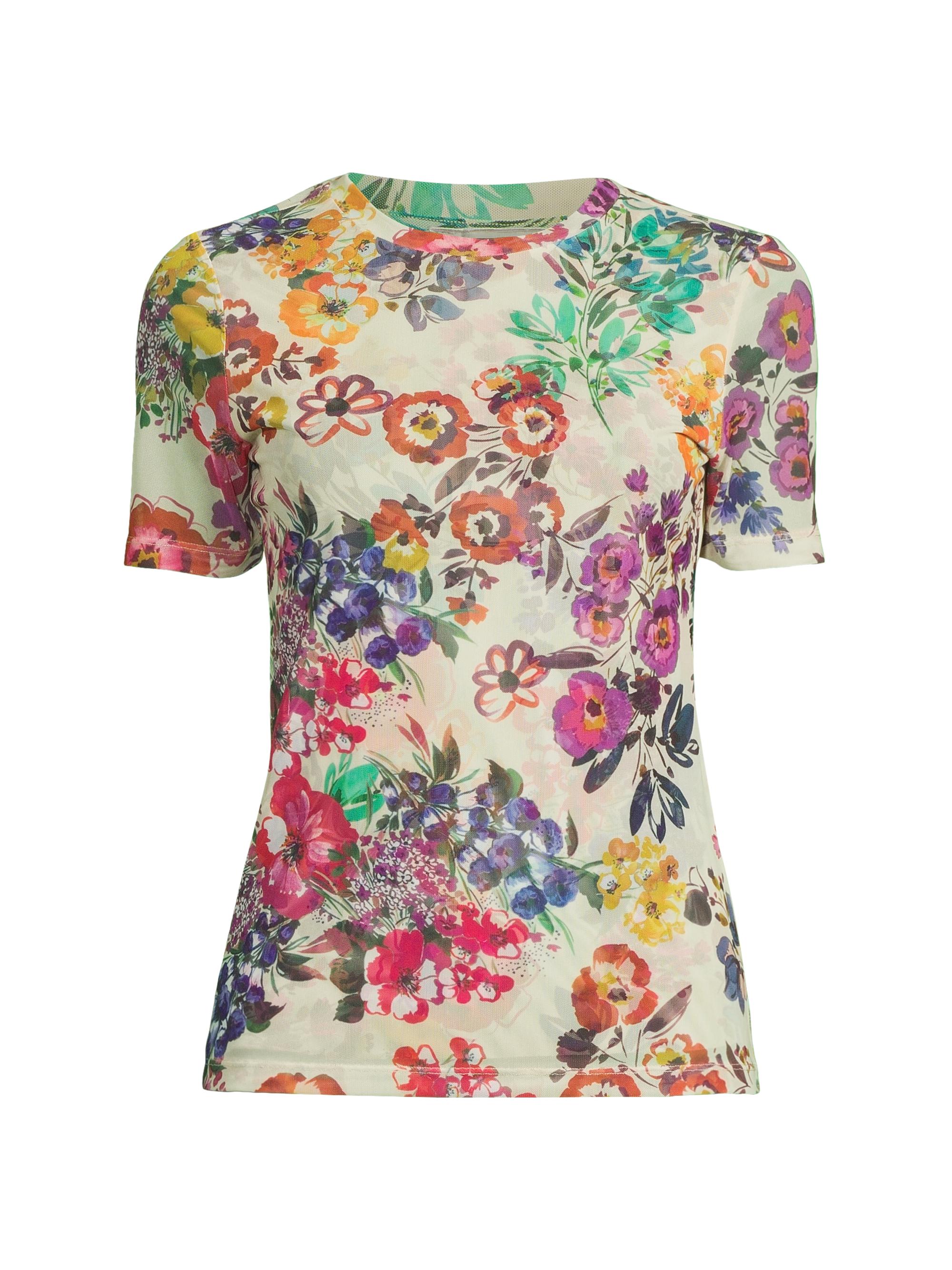 Johnny Was Women's Evalon Floral Mesh Short-Sleeve Top - Evalon