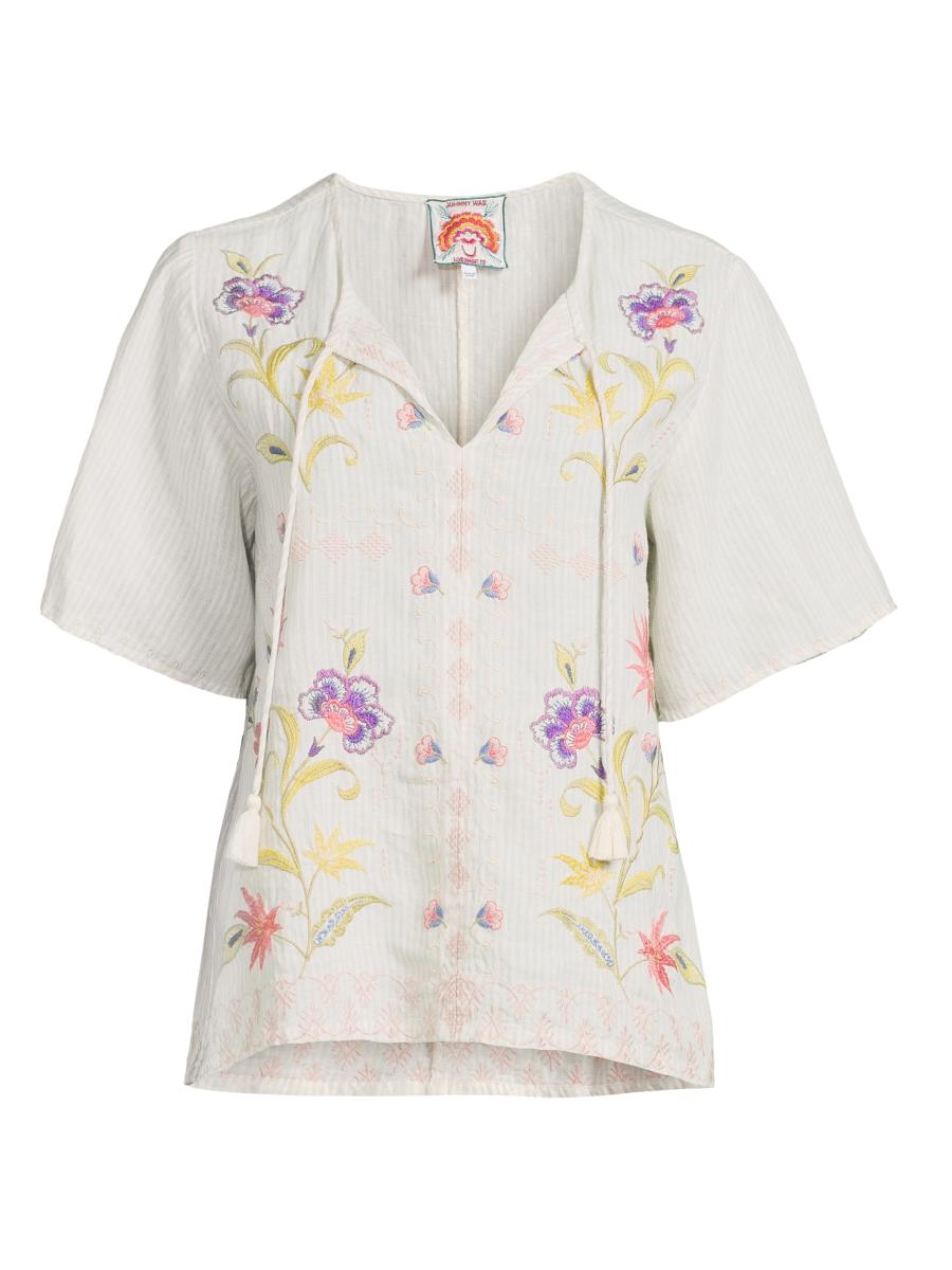 Johnny Was Women's Calista Floral-embroidered Linen Blouse