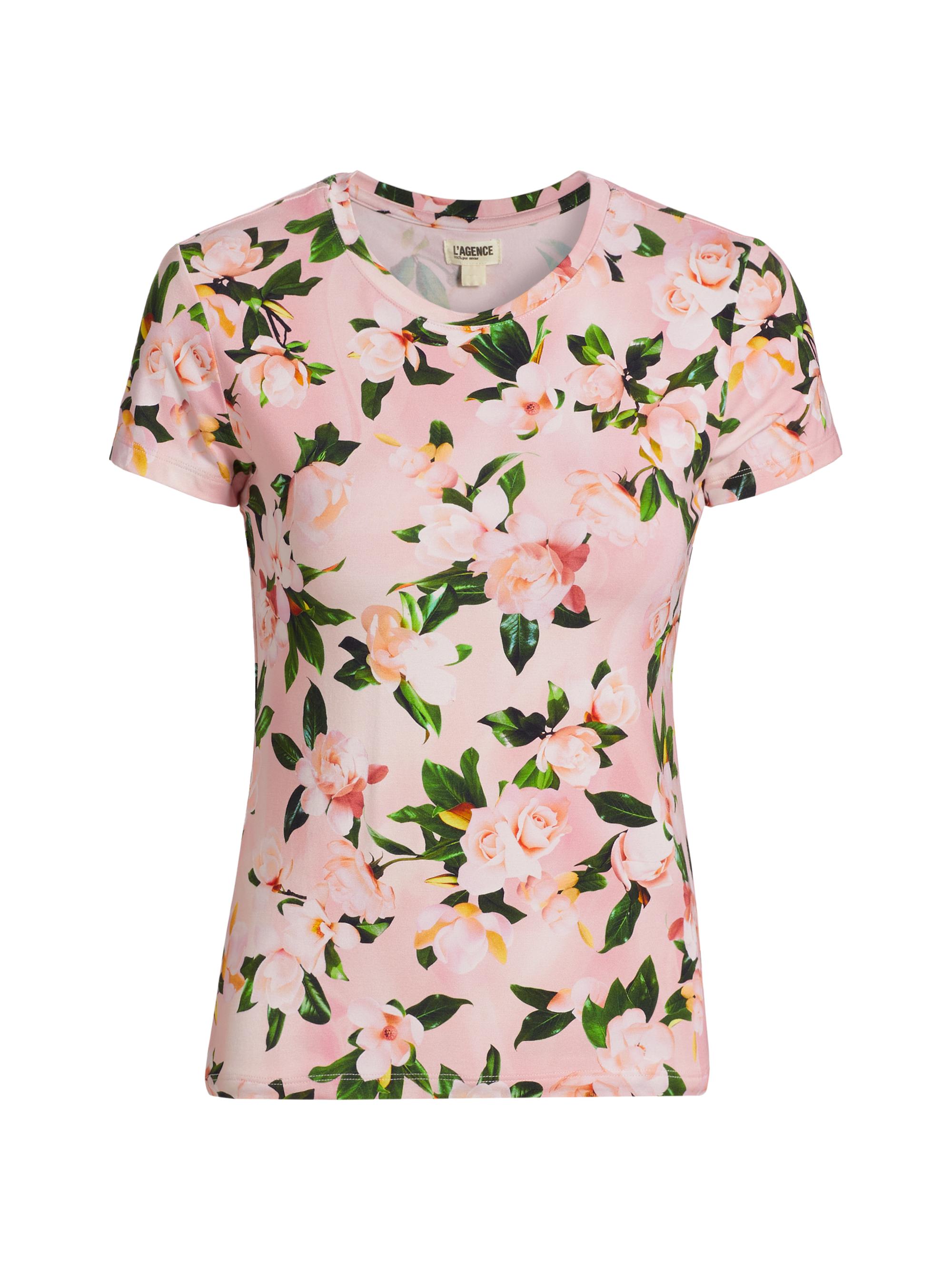 L'AGENCE Women's Ressi Magnolia Crewneck T-Shirt - Pink Multi Magnolia Floral
