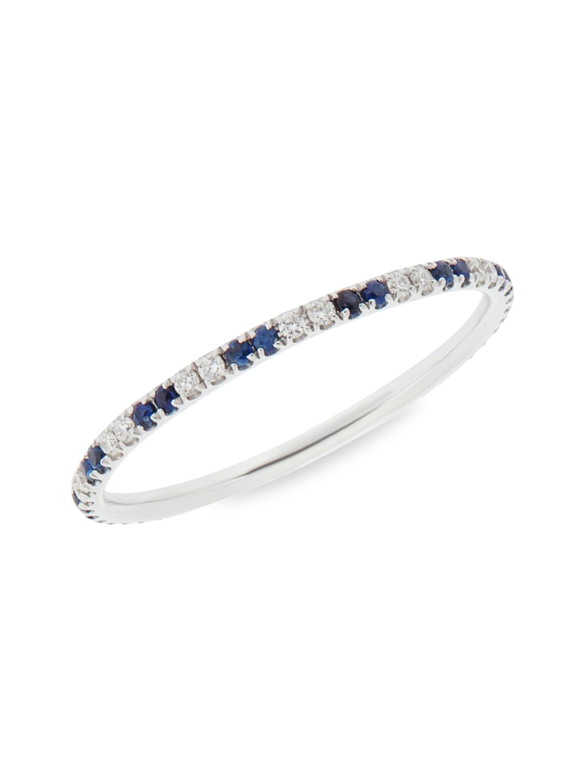 Ileana Makri Women's Classic Thread Stripes 18K White Gold, Blue Sapphire & 0.1 TCW Diamond Eternity Band - Blue