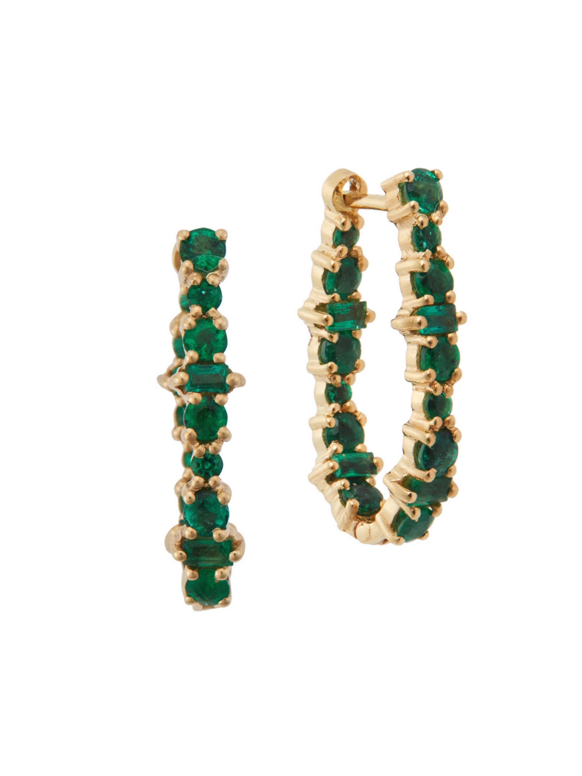 Ileana Makri Women's Rivulet 18K Yellow Gold & Emerald Oval Inside-Out Hoop Earrings - Gold