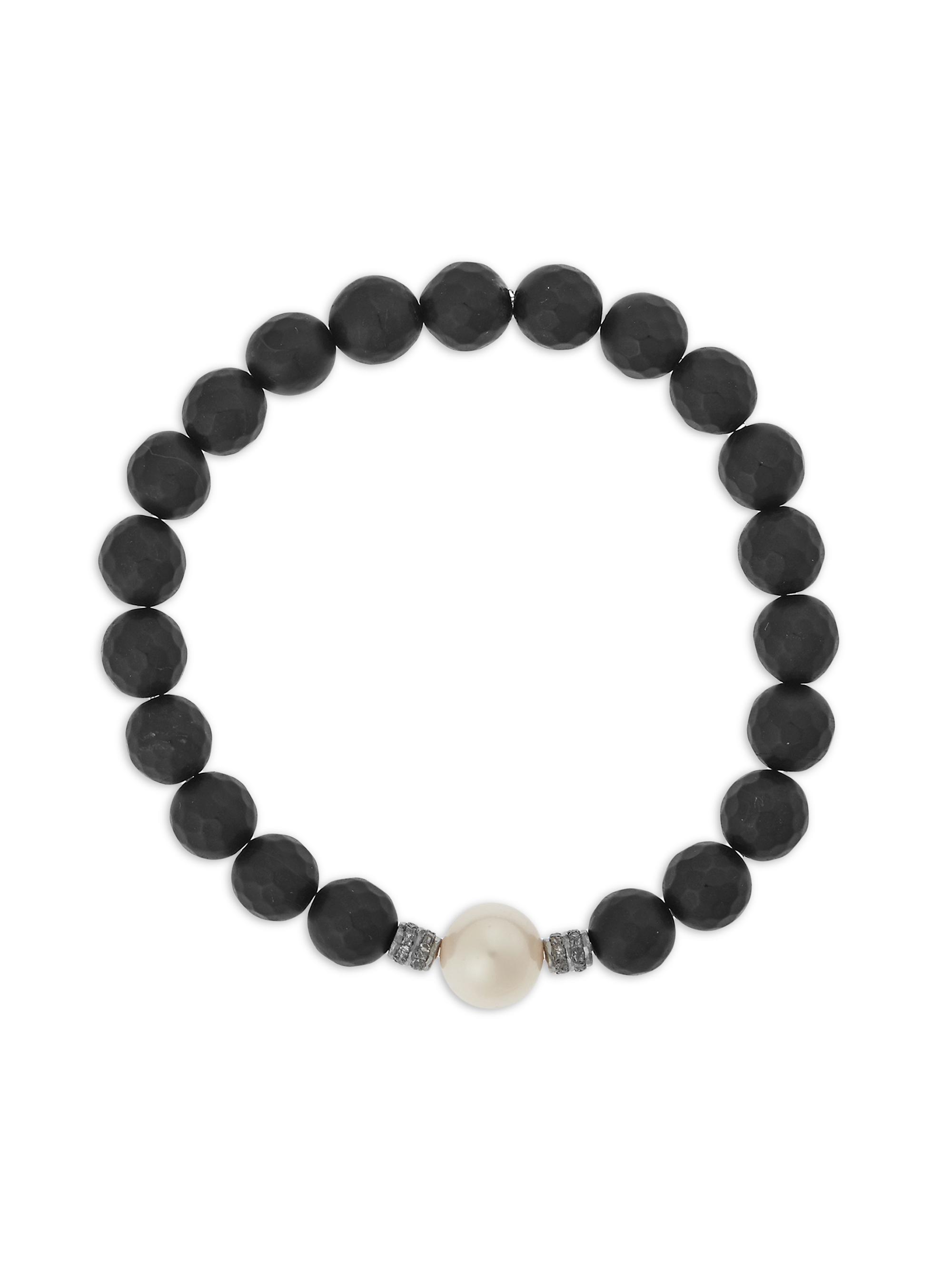 Ileana Makri Women's Globetrotter Sterling Silver, Black Onyx & 0.16 TCW Gray Diamond Beaded Stretch Bracelet - Black
