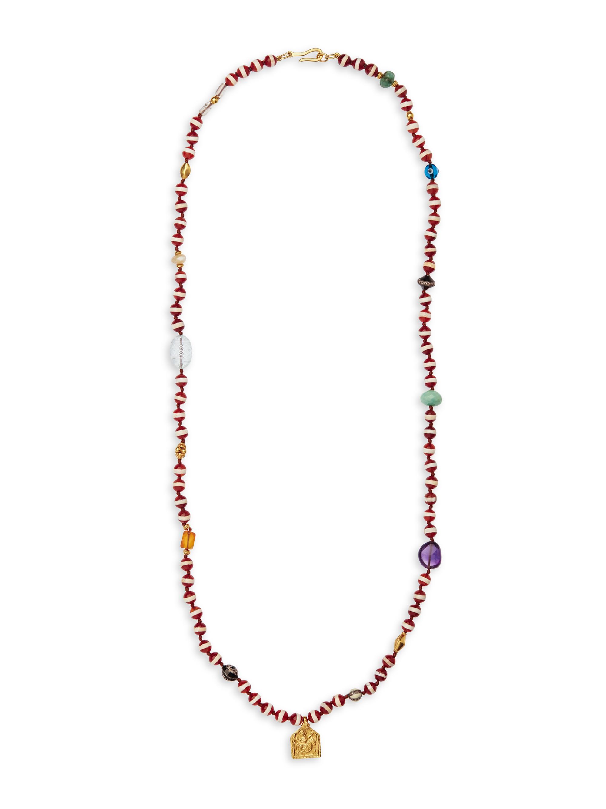 Ileana Makri Women's Globetrotter 18K Yellow Gold, Sterling Silver & Multi-Gemstone Beaded Pendant Necklace - Brown