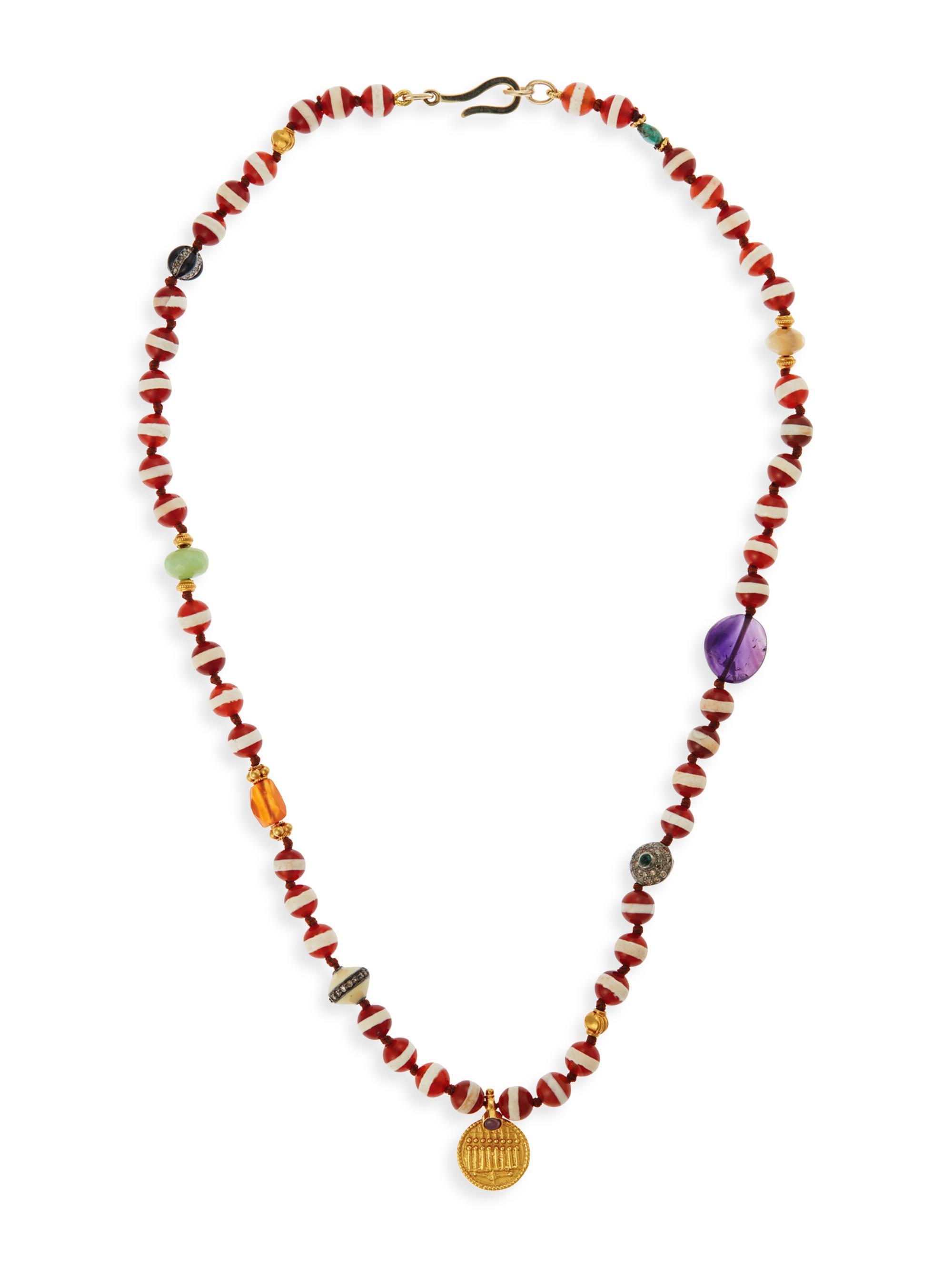 Ileana Makri Women's Globetrotter 18K Yellow Gold, Sterling Silver & Multi-Gemstone Beaded Medallion Necklace - Brown