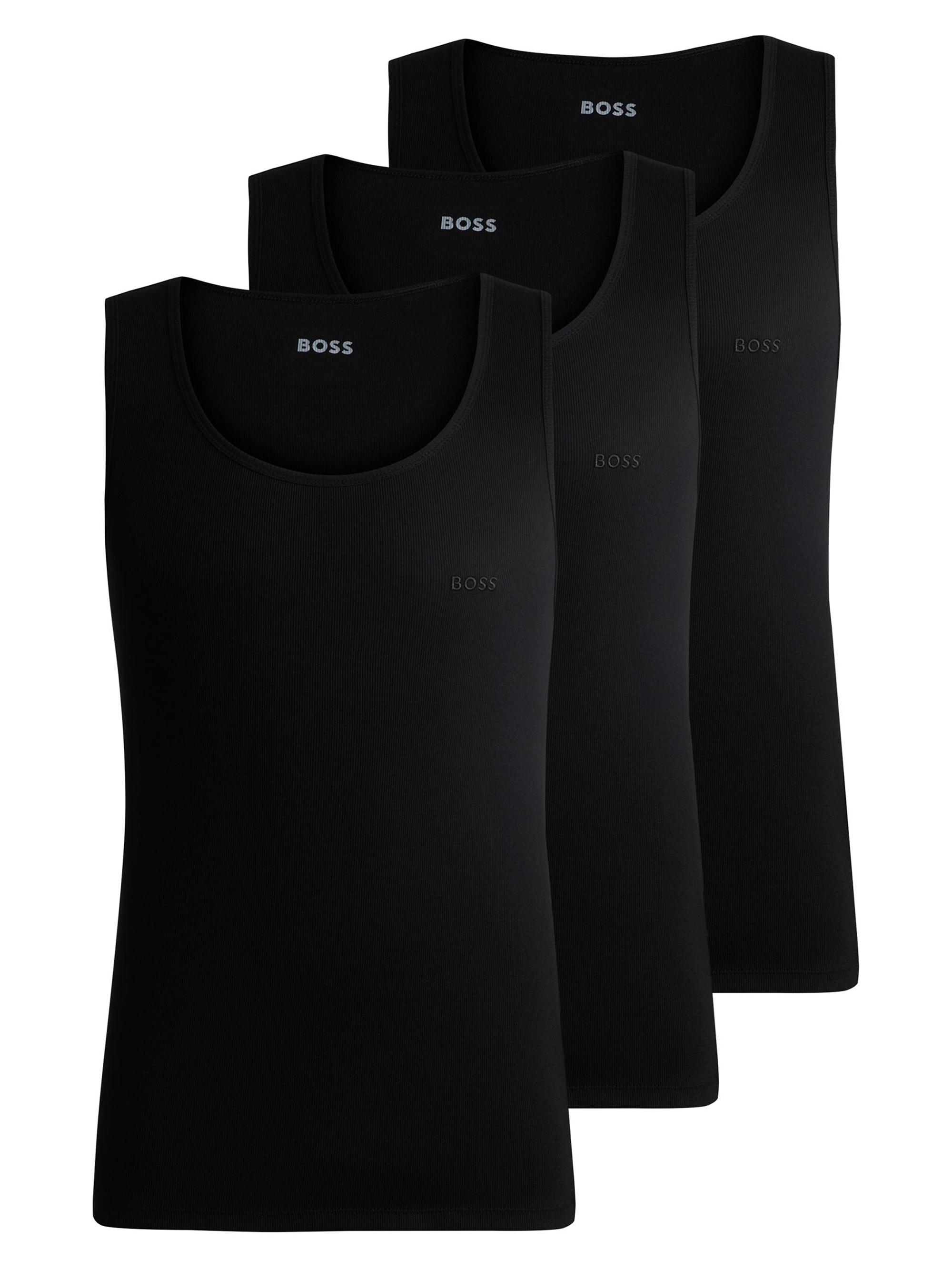 BOSS Men's Three-Pack of Cotton Tank Tops with Embroidered Logos - Black