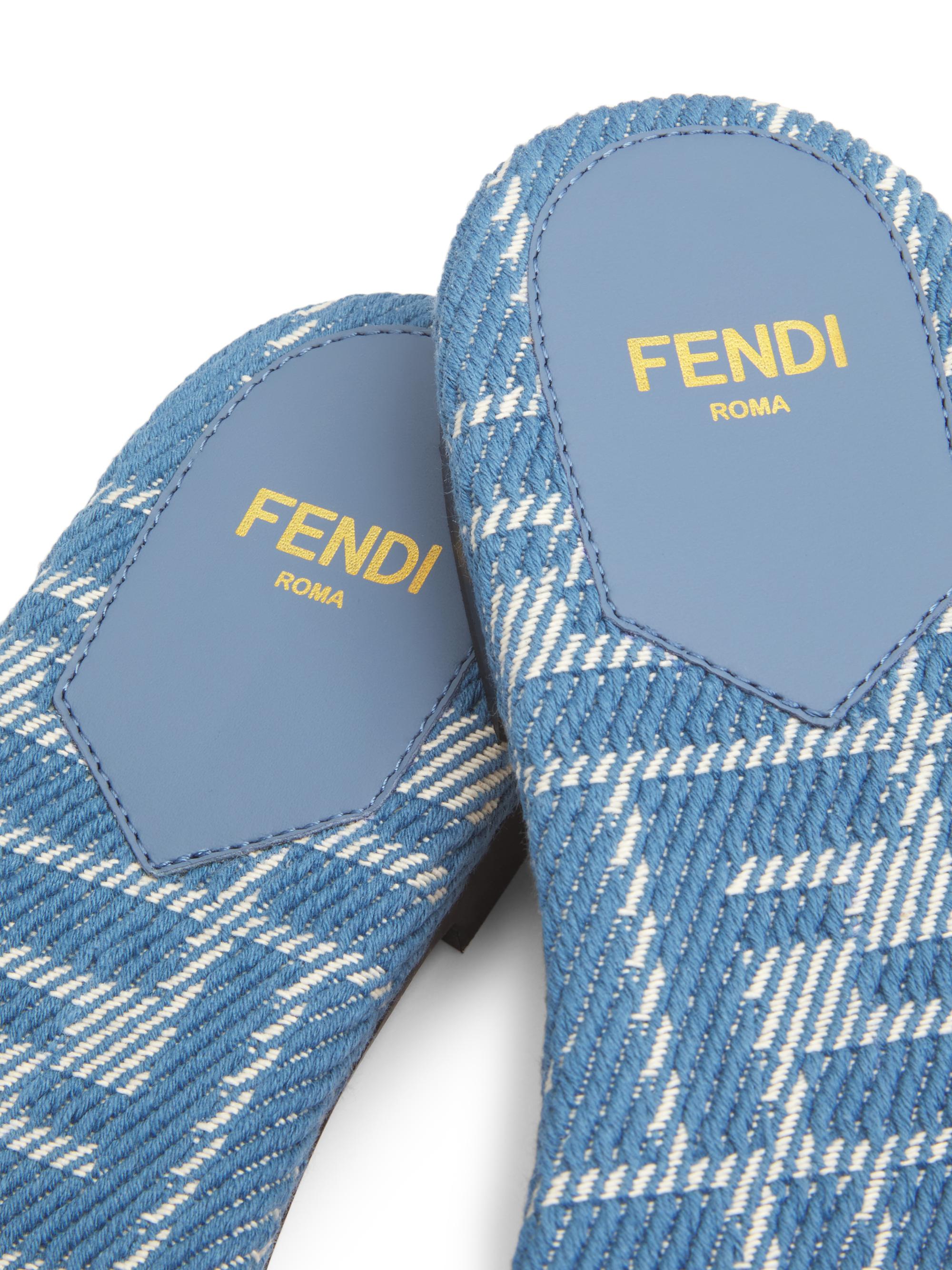 FENDI サンダル Fendi FF Embroidered Denim Dual Buckle Slide Sandals