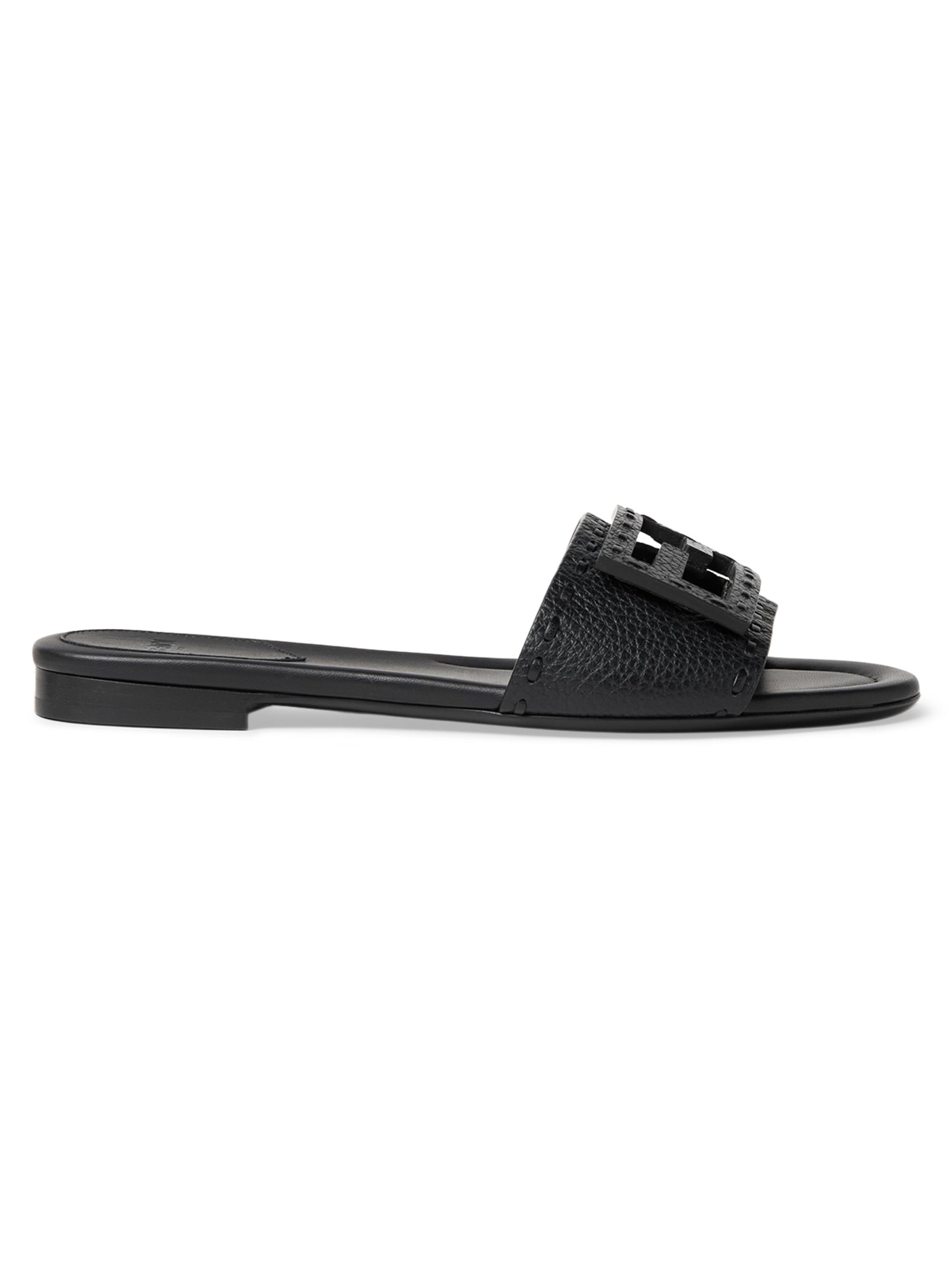 Fendi Vitello 45MM Logo Leather Mules | Saks Fifth Avenue
