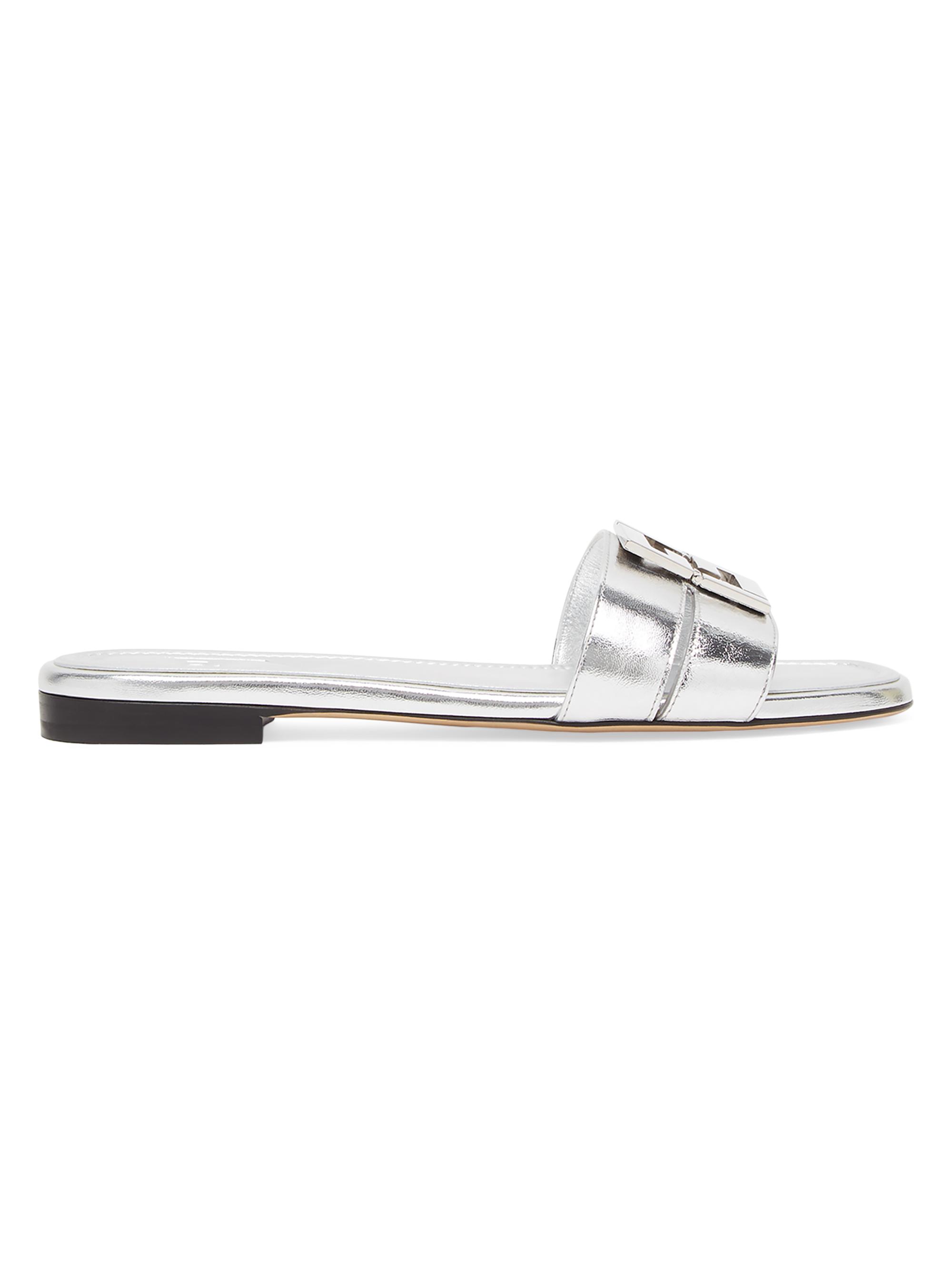 Fendi Fold Metallic Leather Slide Sandals | Saks Fifth Avenue