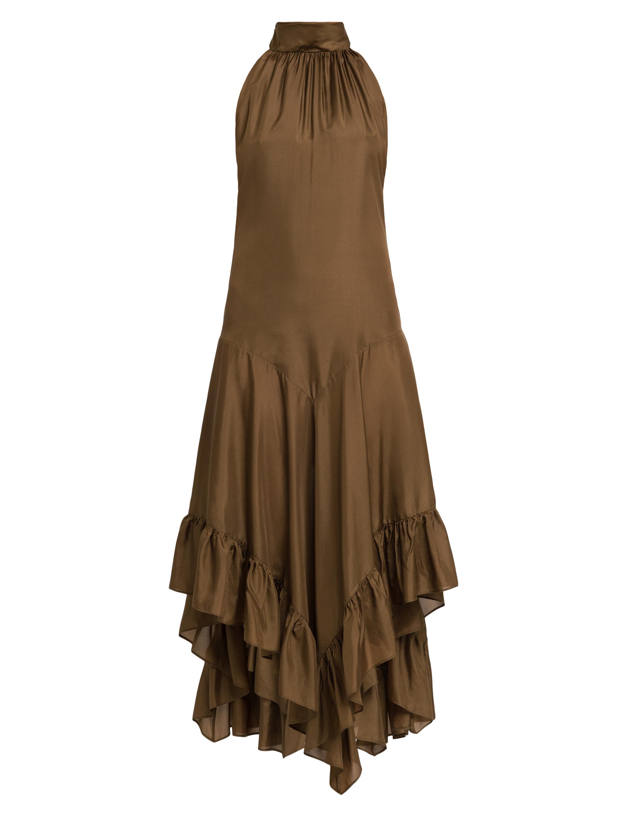 Philosophy di Lorenzo Serafini Women's Ruffled Silk Halter Maxi Dress - Brown