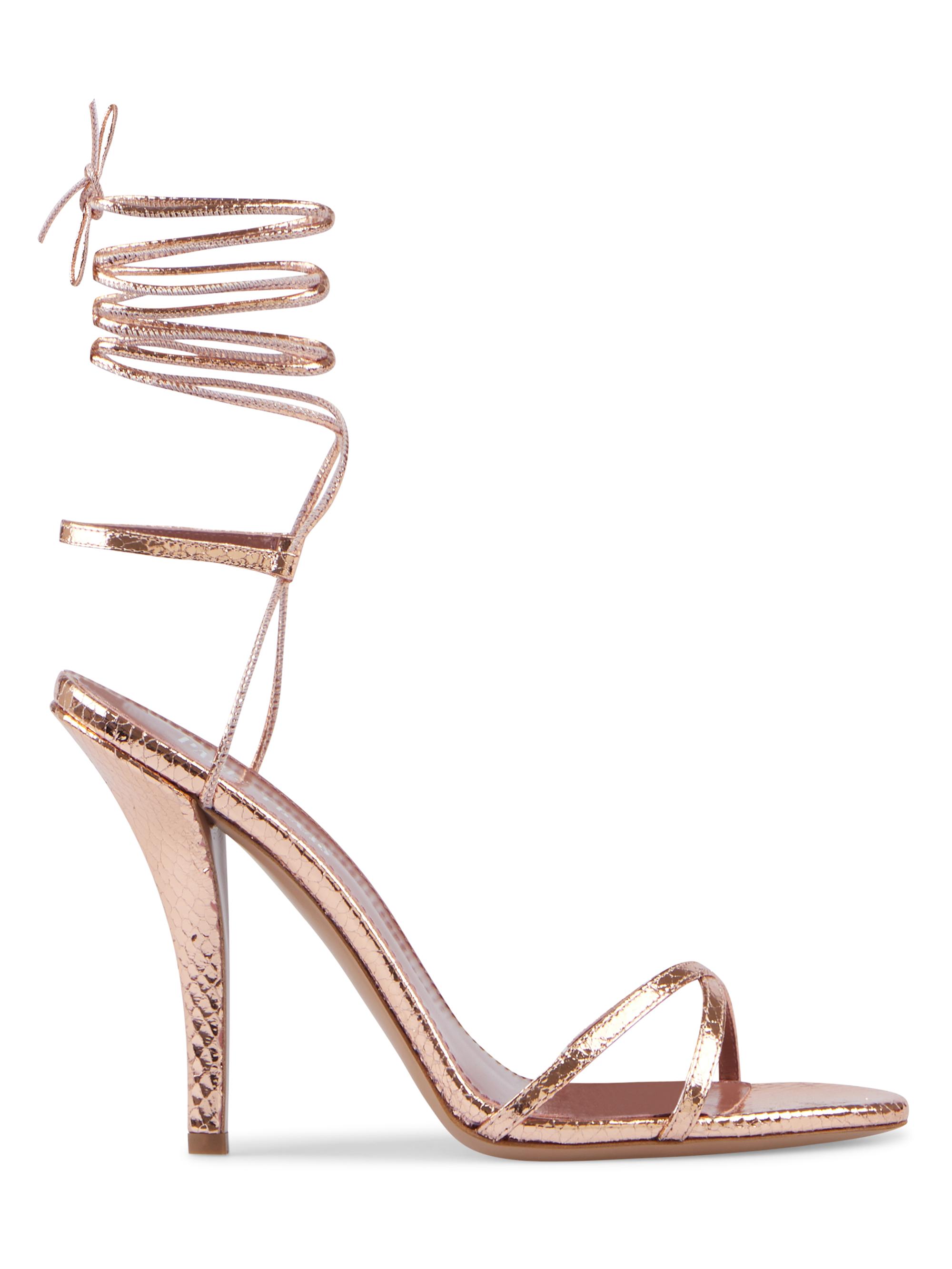 Paris Texas Women's Linda 105MM Embossed Metallic Leather Lace-Up Sandals - Rose Gold