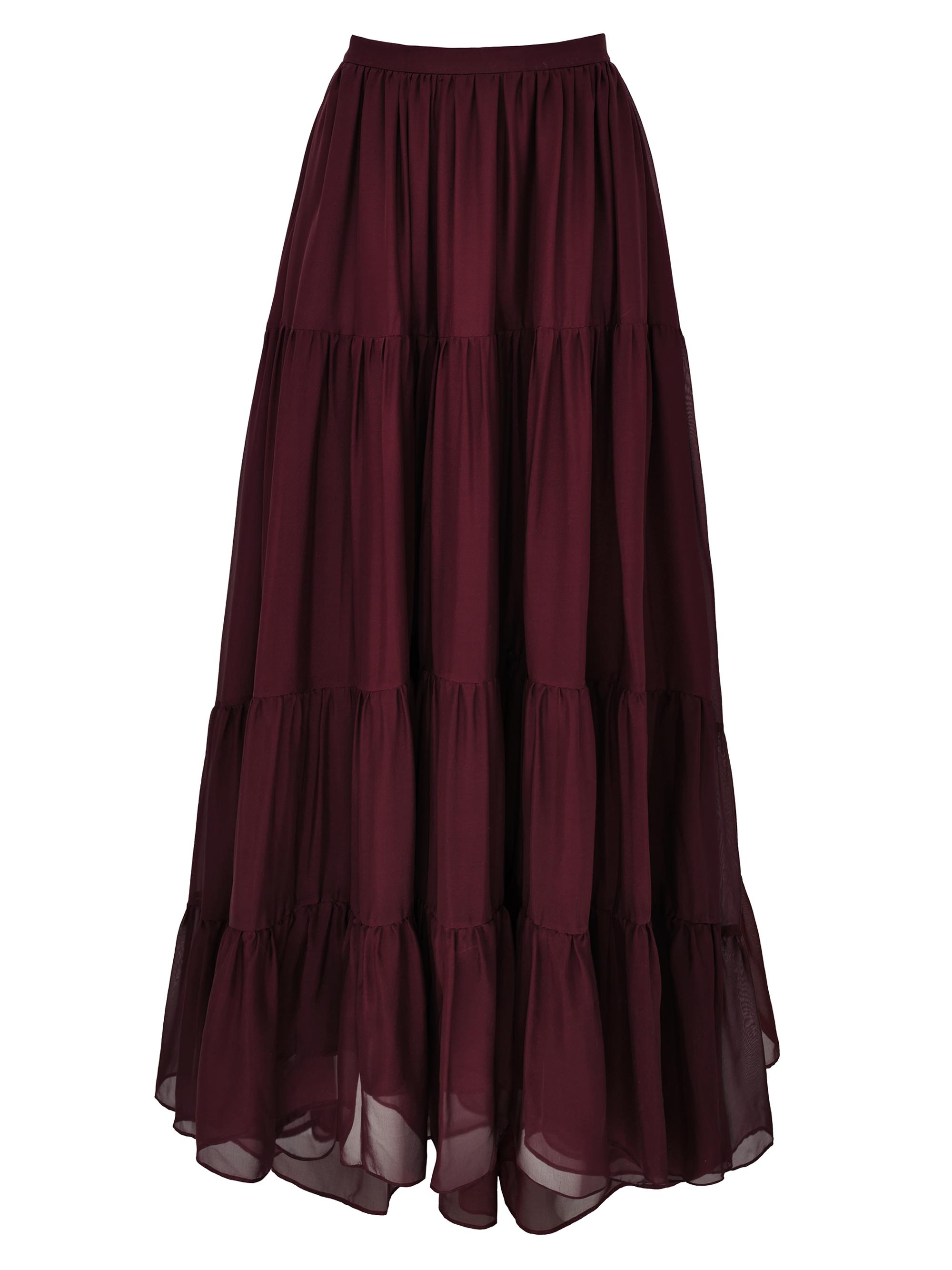 Azeeza Women's Tamar Tiered Silk Maxi Skirt - Wine