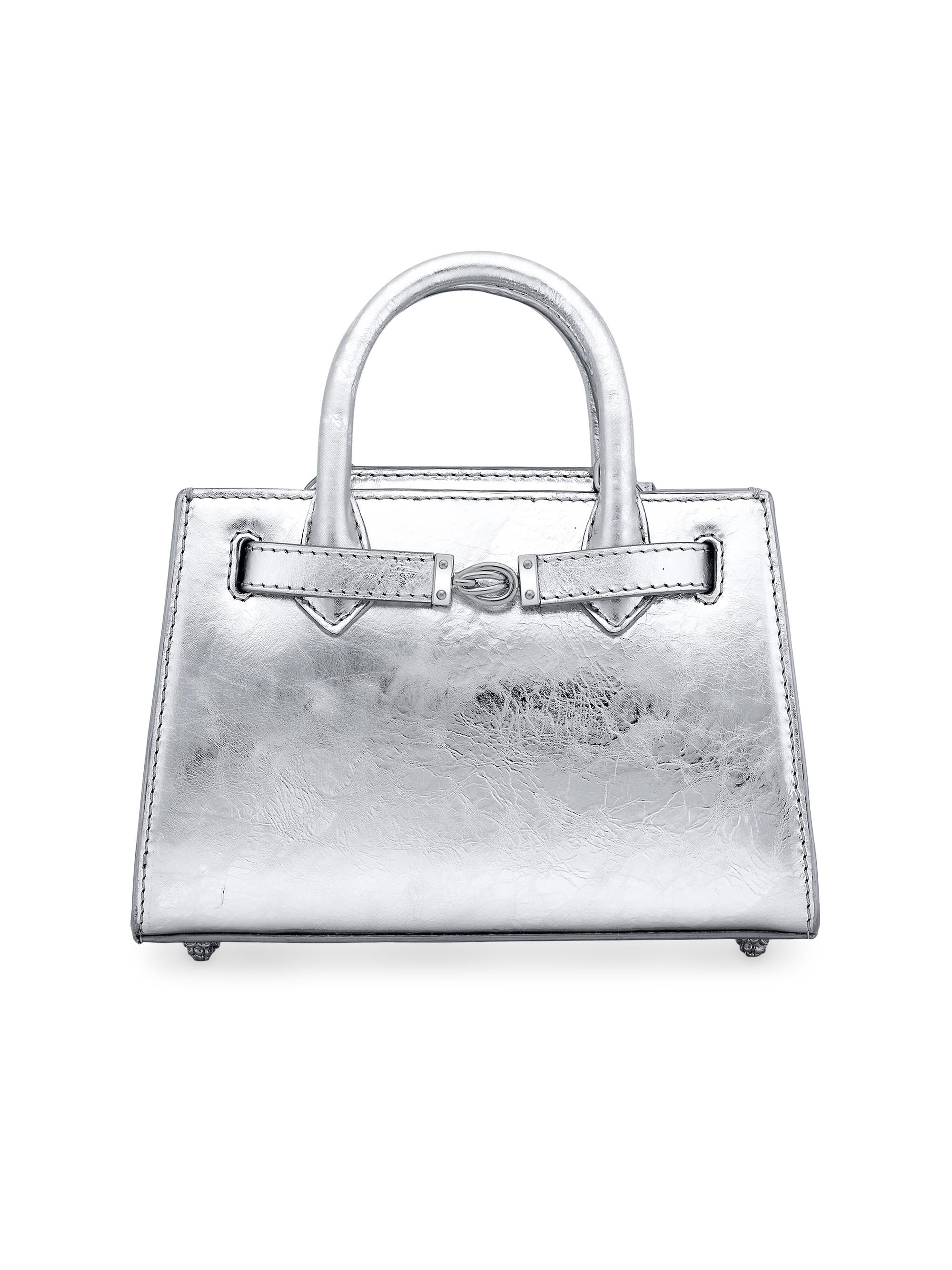 Tyler Ellis Women's Winnie Top Handle Bag Mini in Antiqued Leather - Chrome