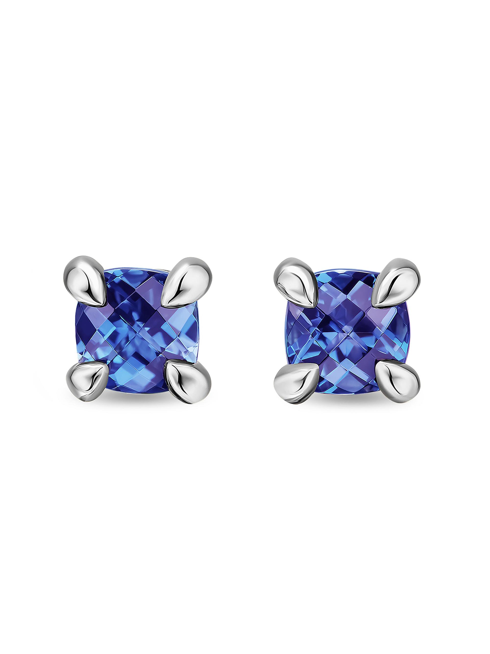 David Yurman Women's Micro Chatelaine Stud Earrings in 18K White Gold with Tanzanite, 4.8MM - Tanzanite