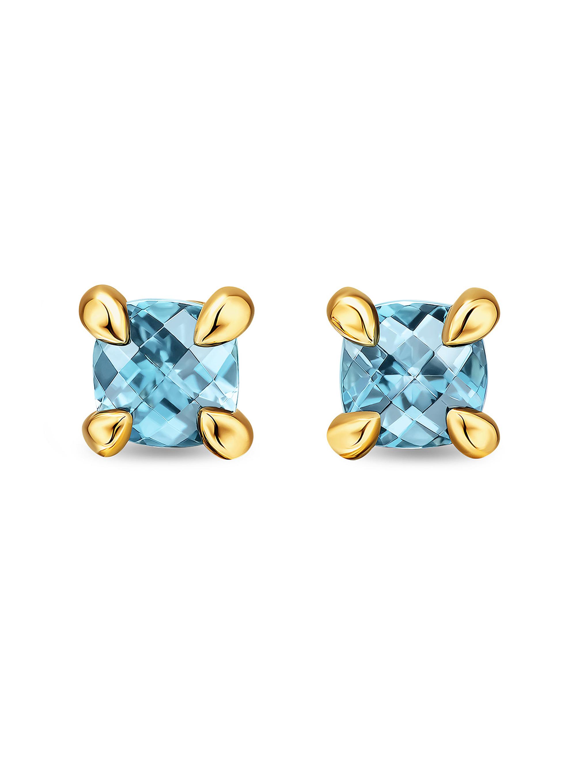David Yurman Women's Micro Chatelaine Stud Earrings in 18K Yellow Gold - Aquamarine