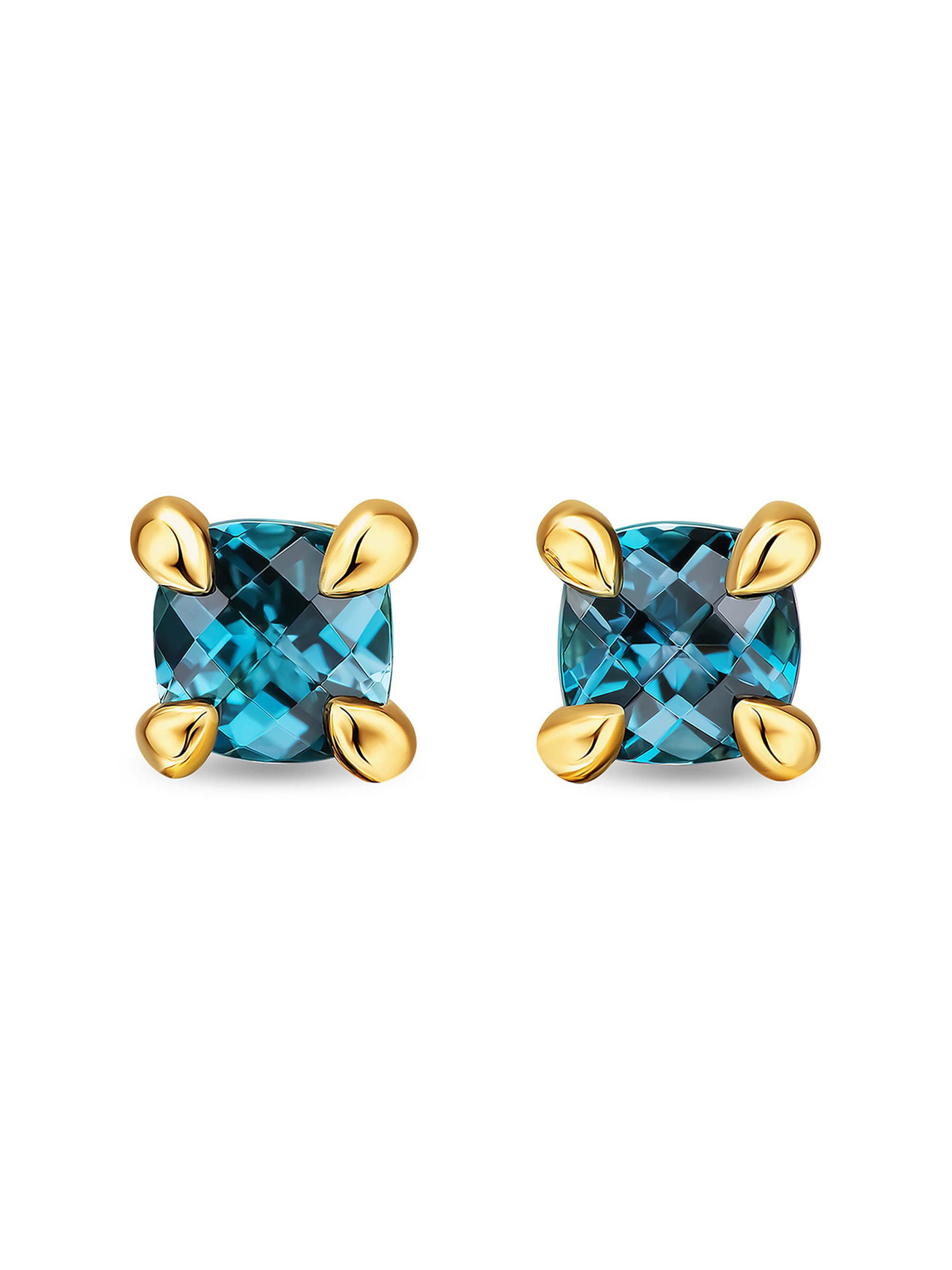 David Yurman Women's Micro Chatelaine Stud Earrings in 18K Yellow Gold - Hampton Blue Topaz