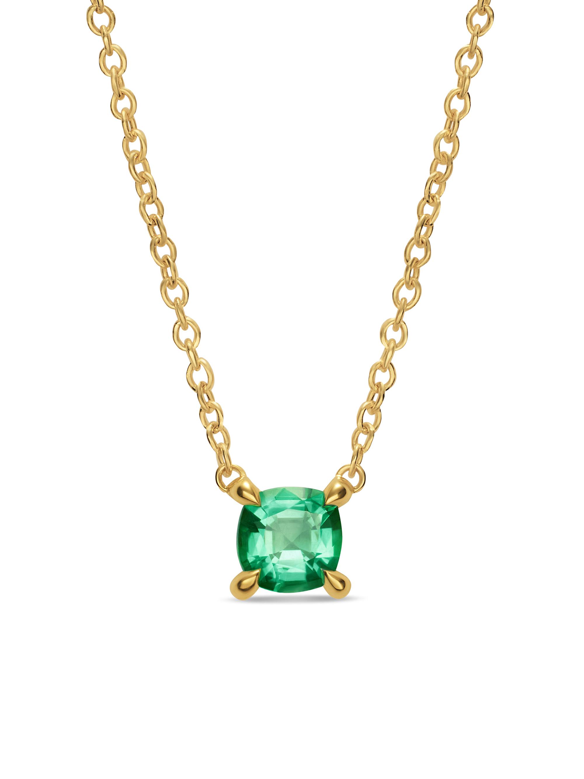 David Yurman Women's Micro Chatelaine Pendant Necklace in 18K Yellow Gold - Emerald