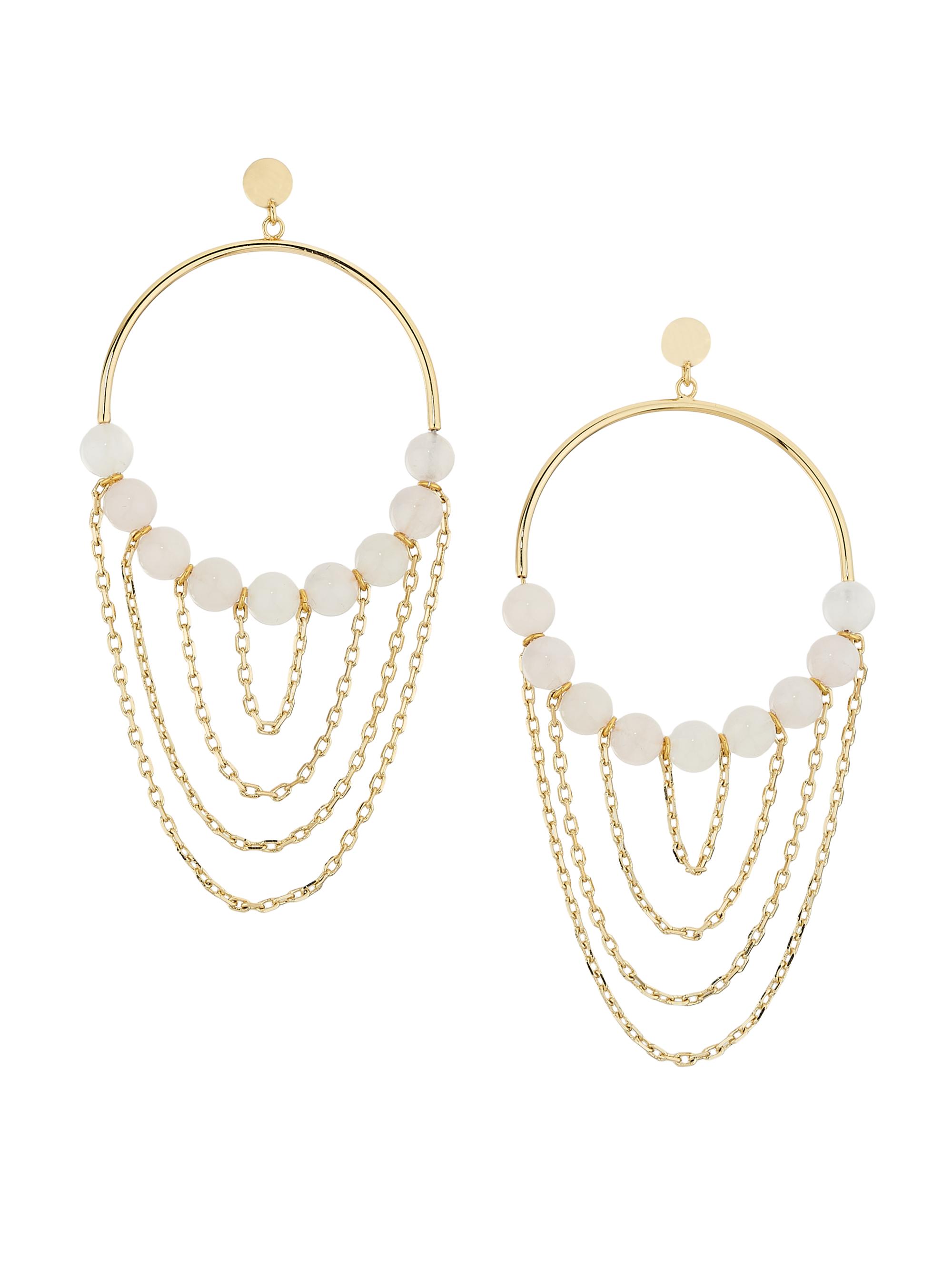 Ramy Brook Women's Silvia Goldtone & Rose Quartz Beaded Hoop Earrings - Pink