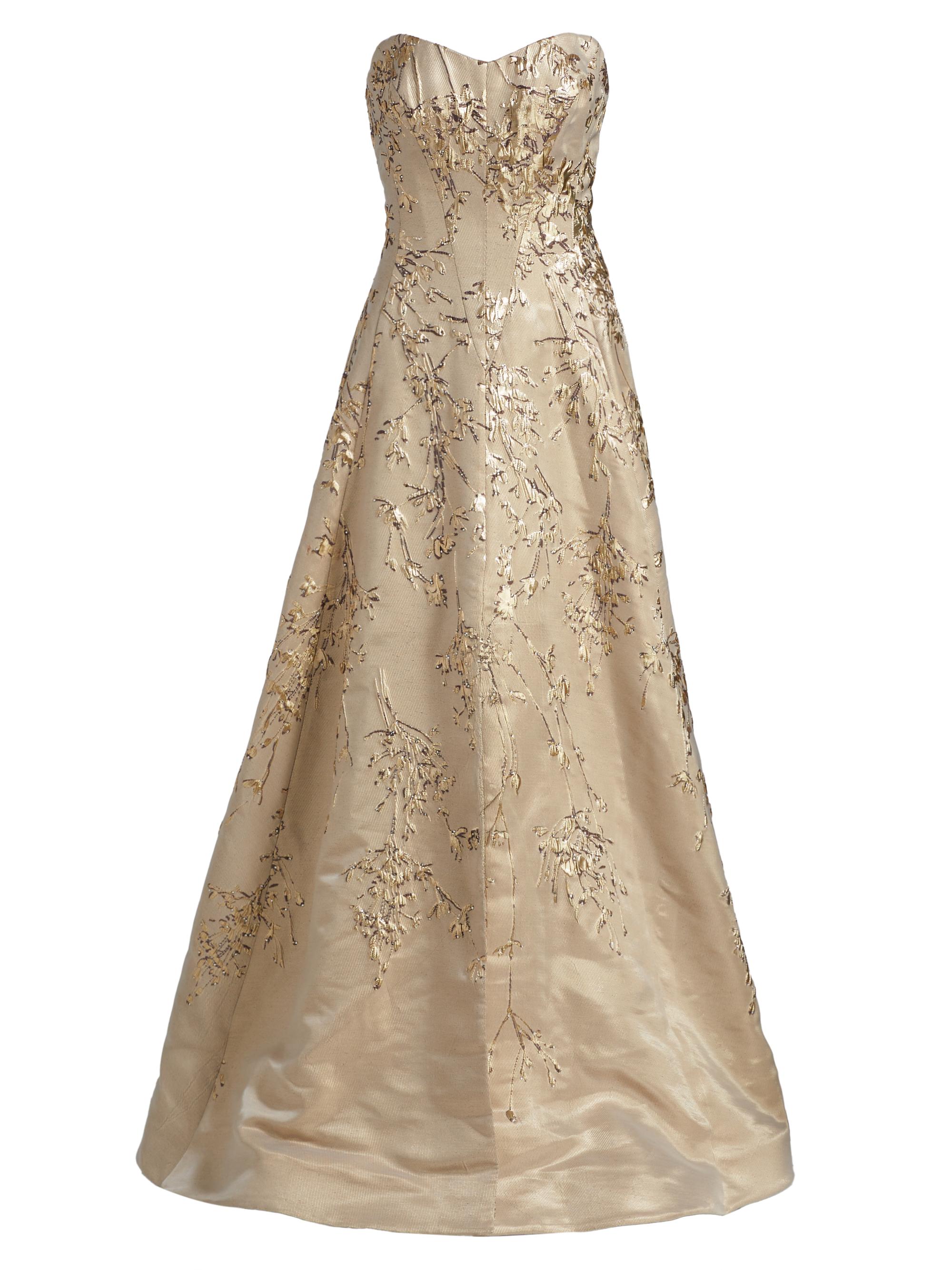 Rene Ruiz Collection Women's Brocade Sweetheart Neck Paneled Ball Gown - Gold