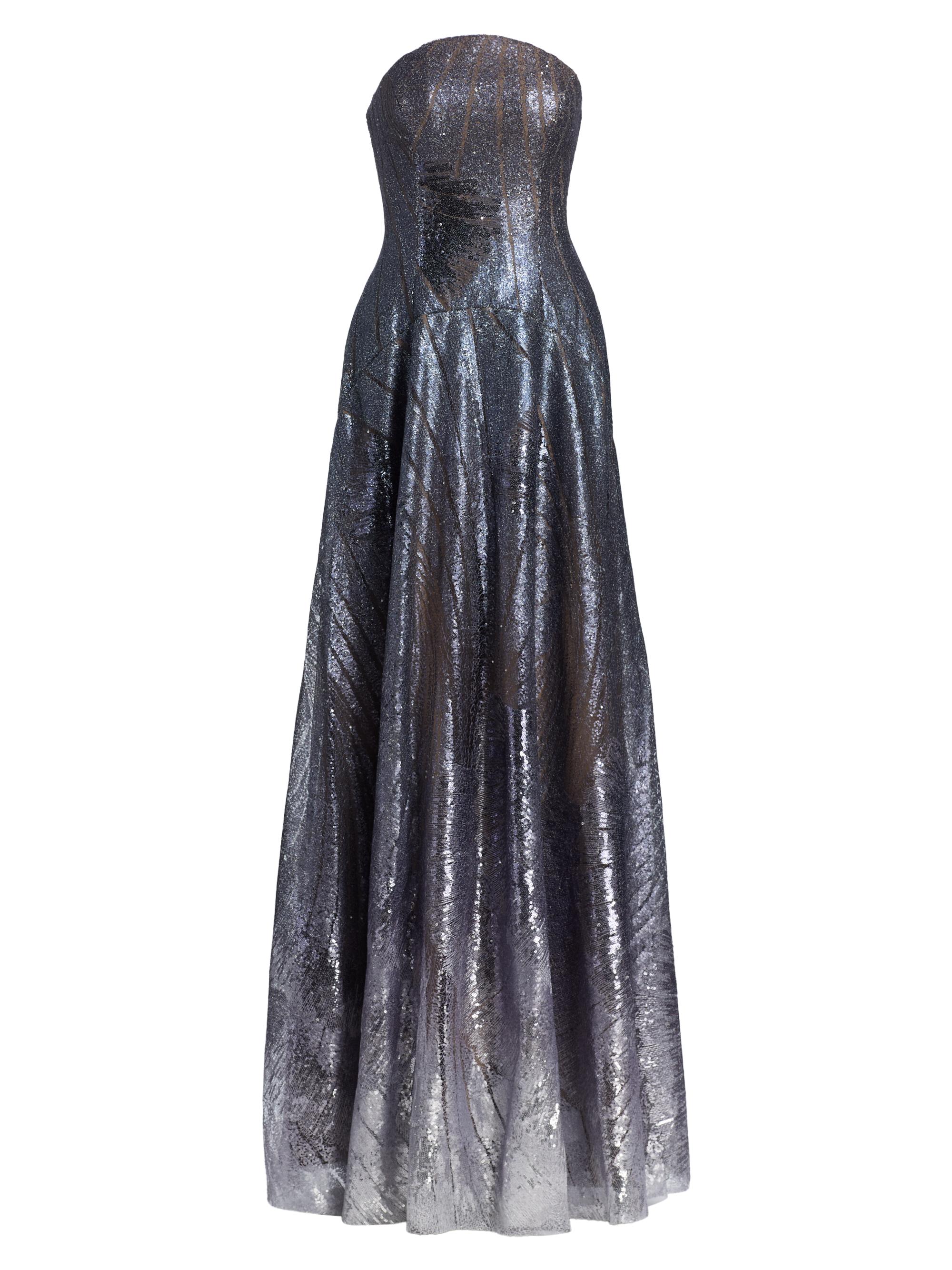 Sequin-Embroidered A-Line Strapless Gown