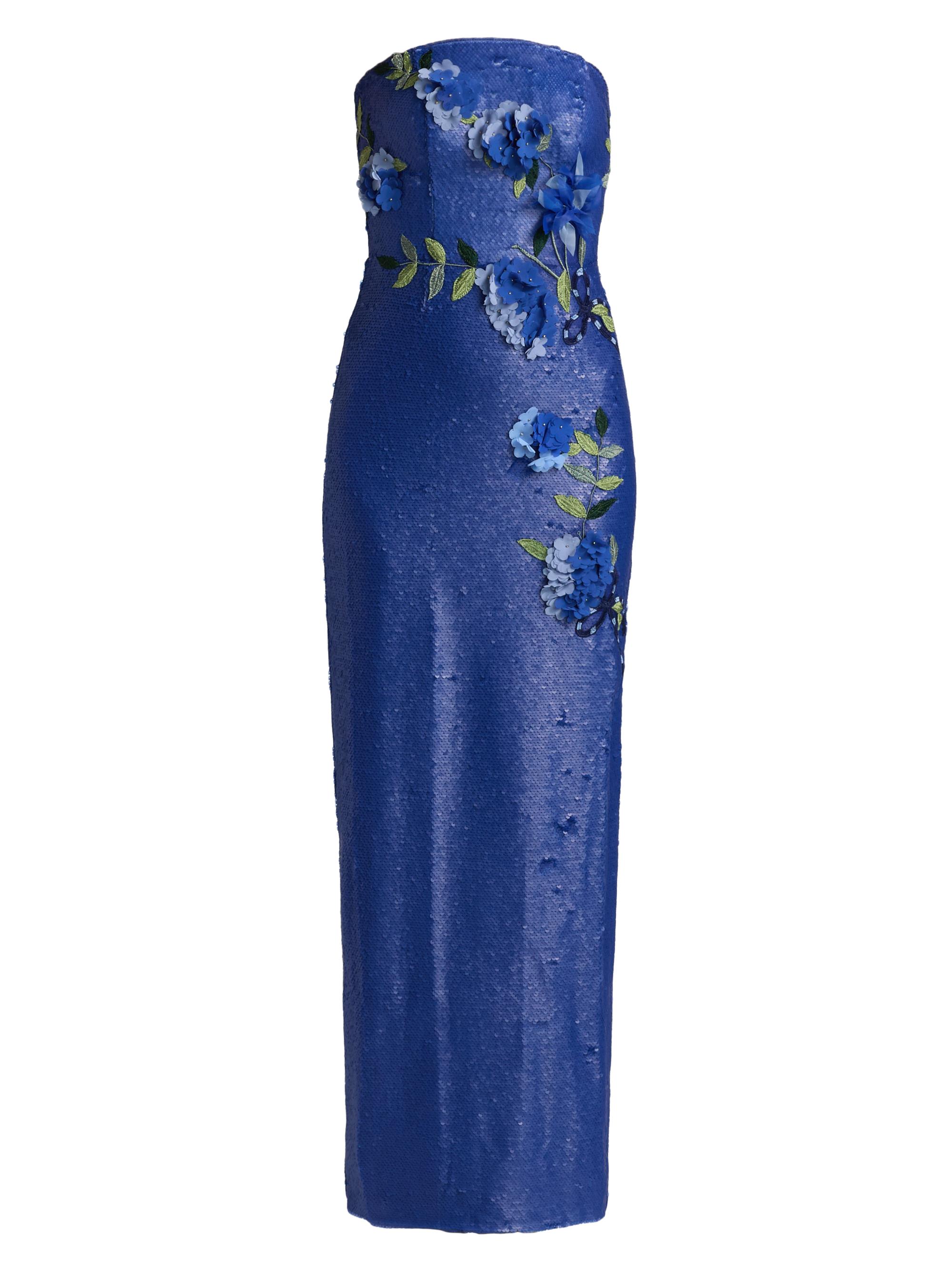 Rene Ruiz Collection Women's Floral Sequin Strapless Gown - Blue