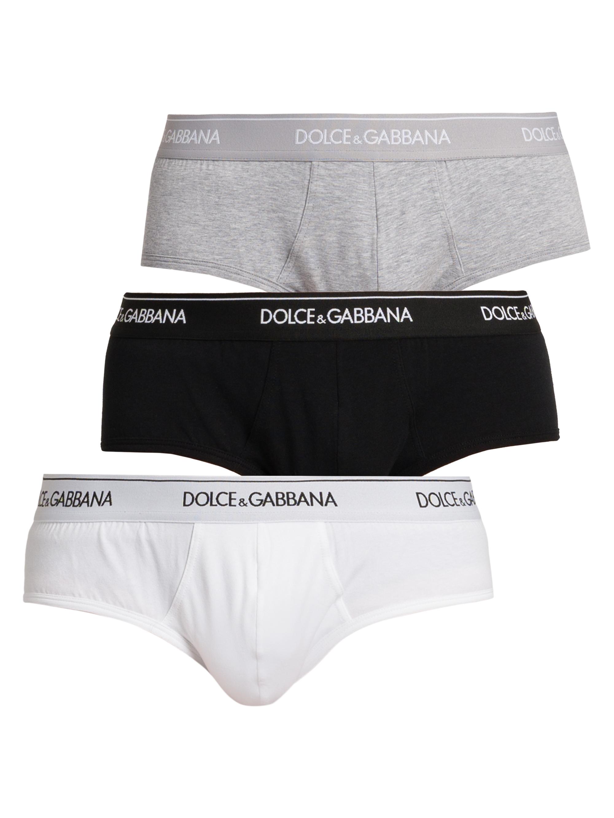 Dolce & Gabbana Men's Brando 3-Pack Logo Cotton-Blend Briefs - Nero White Gray