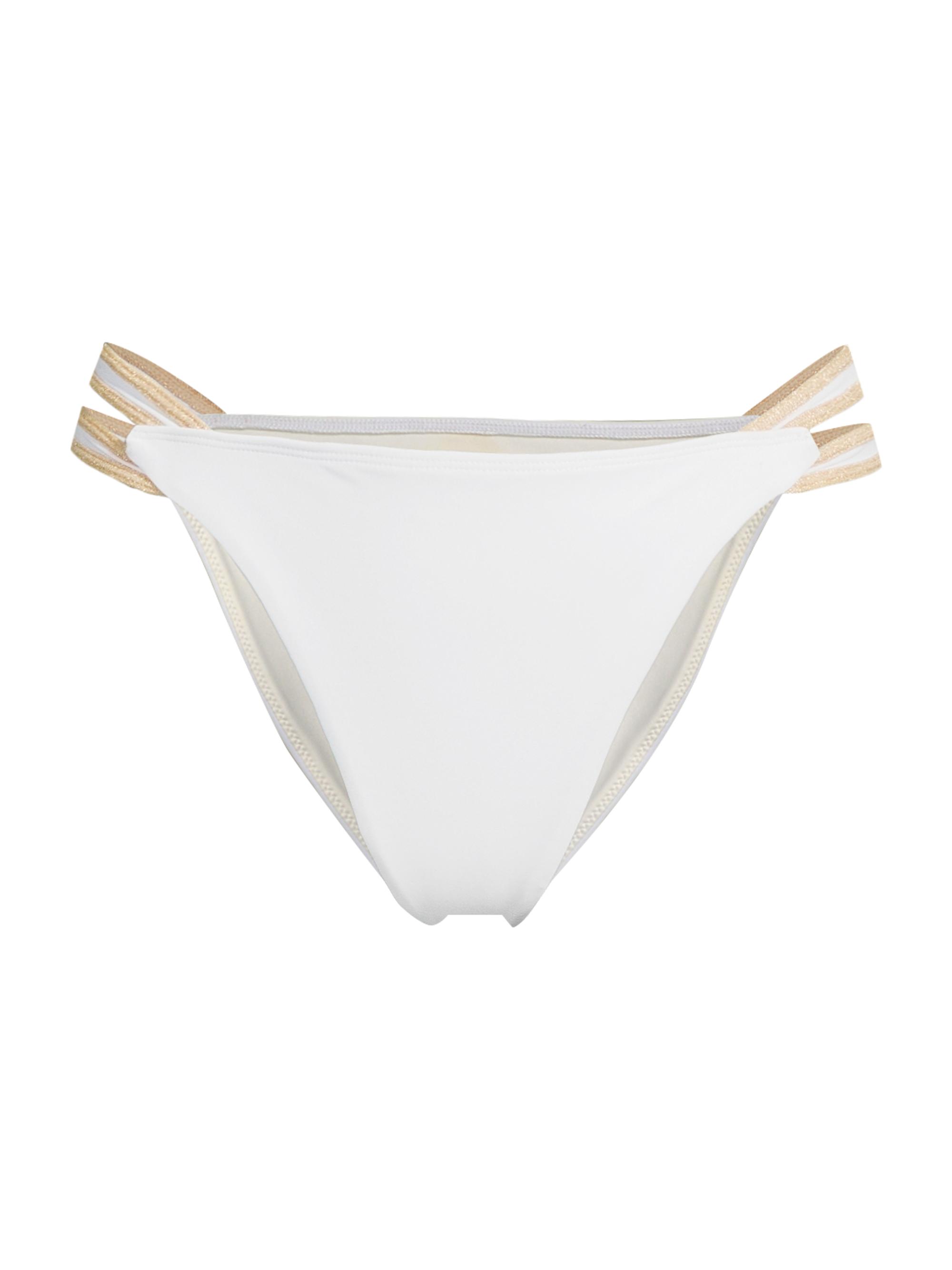 Ramy Brook Women's Meggie Striped Bikini Bottom - White Gold