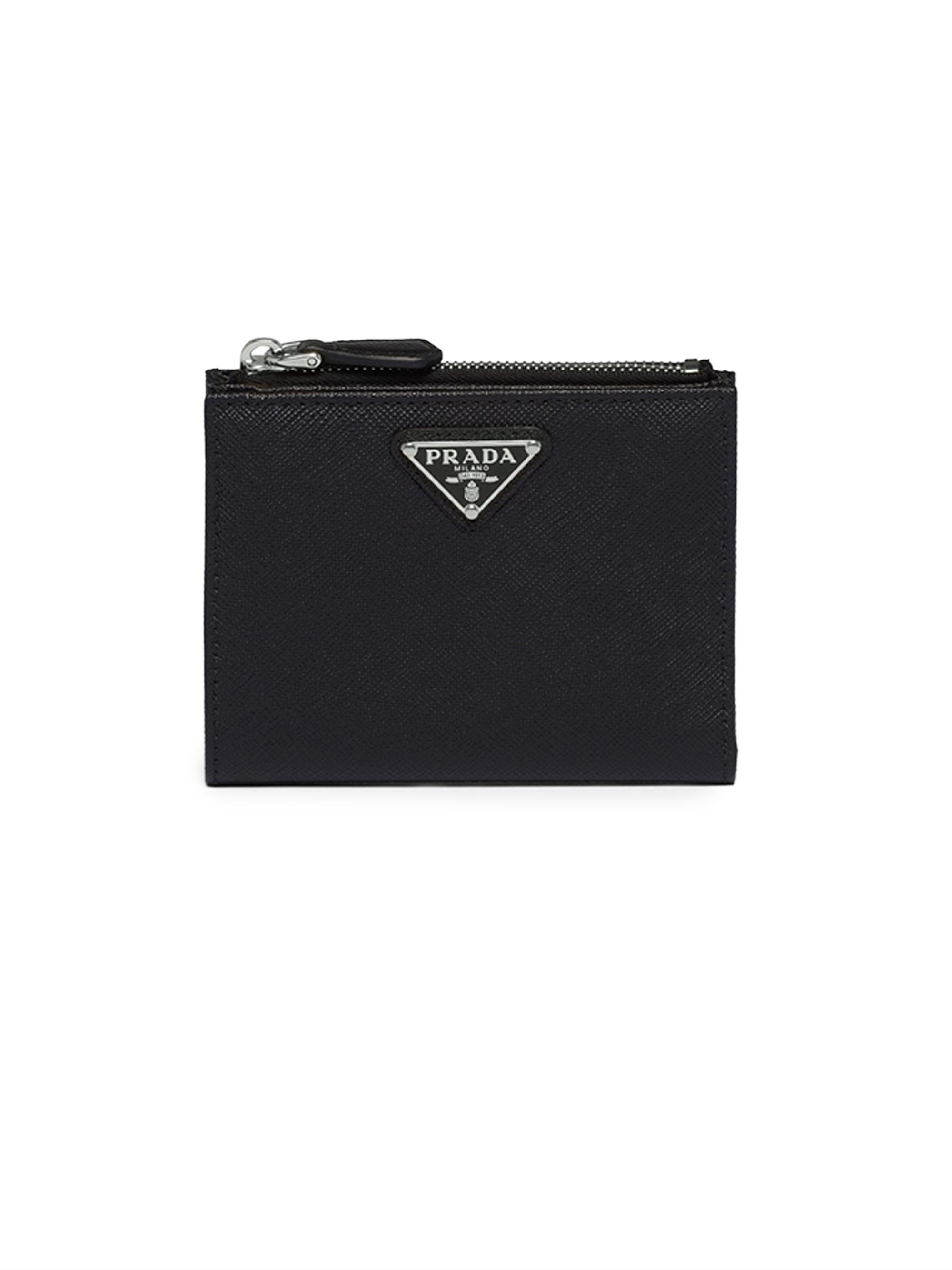 Prada Women's  Saffiano Leather Wallet - Black Silver