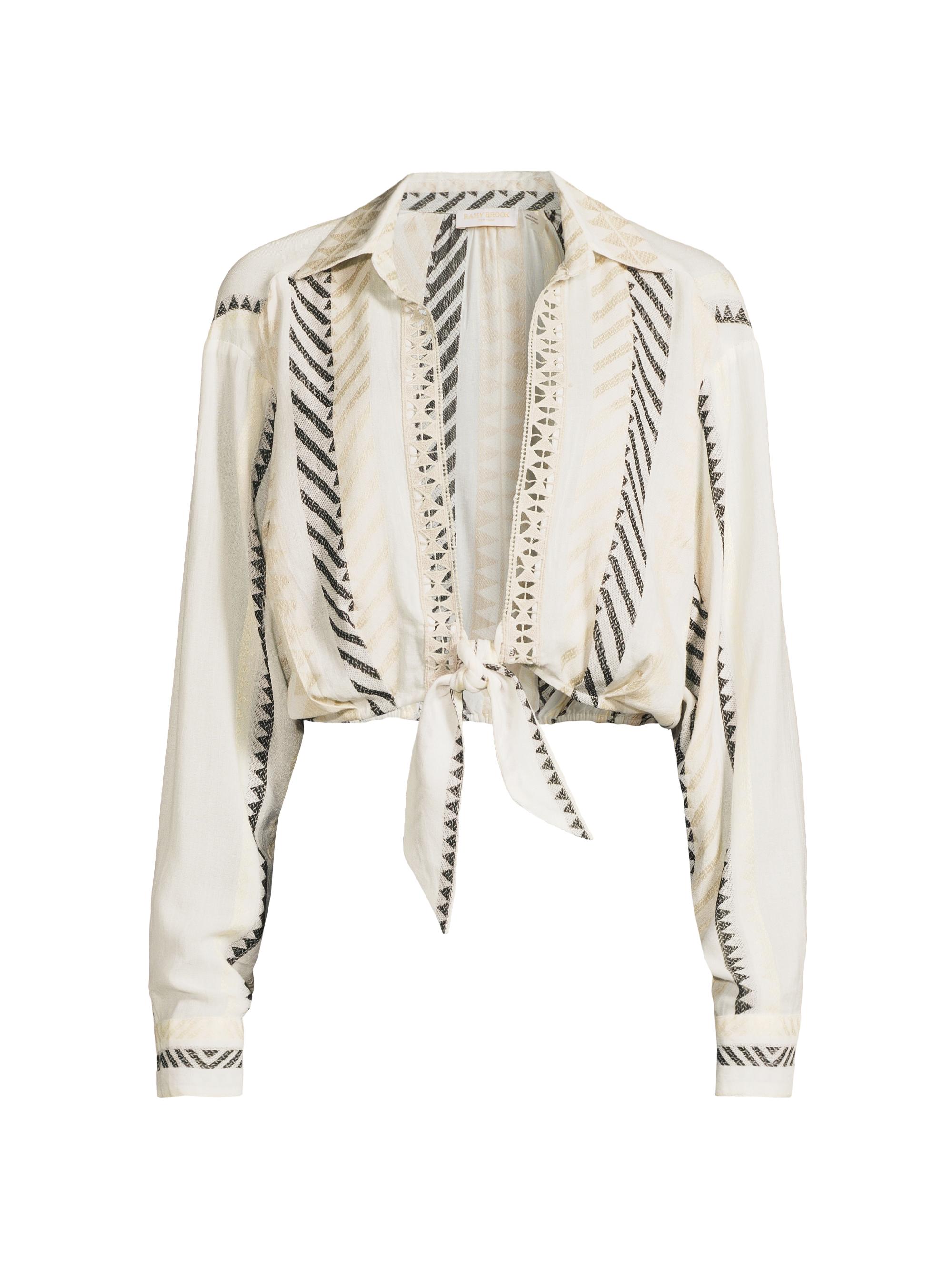 Ramy Brook Women's Kaylie Cotton Wrap Top - White Black Combo