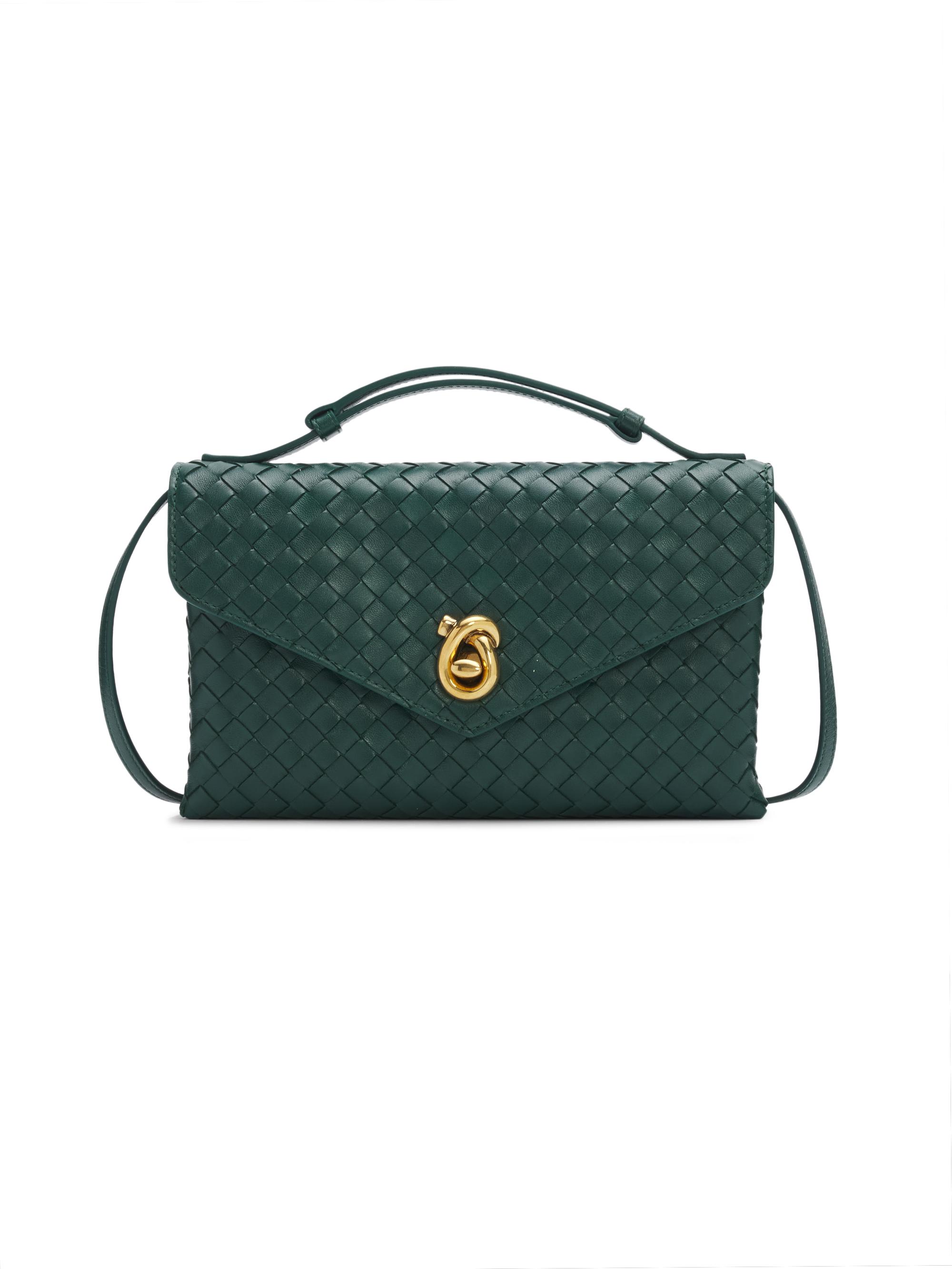 Bottega Veneta Women's Knot Lock Intrecciato Leather Top Handle Bag - Emerald Green Brass