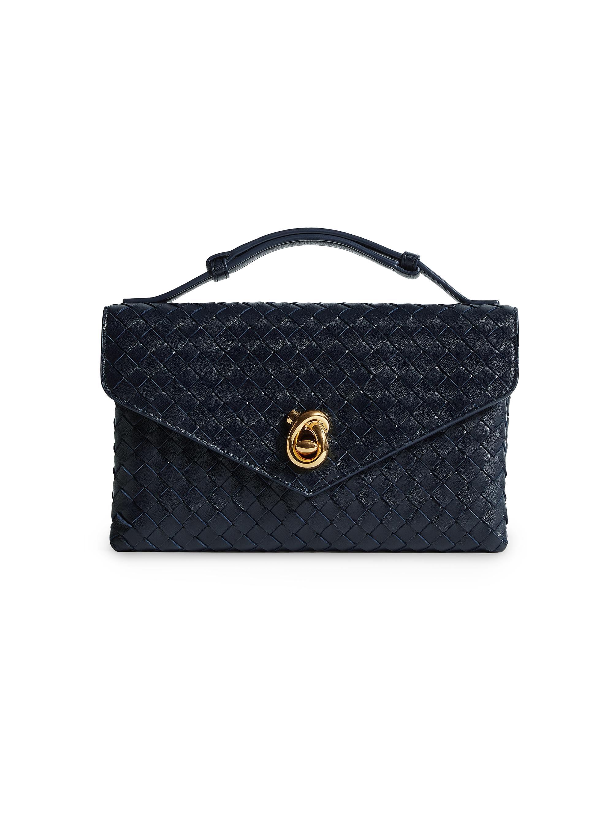 Bottega Veneta Women's Knot Lock Intrecciato Leather Top Handle Bag - Midnight Muse Brass