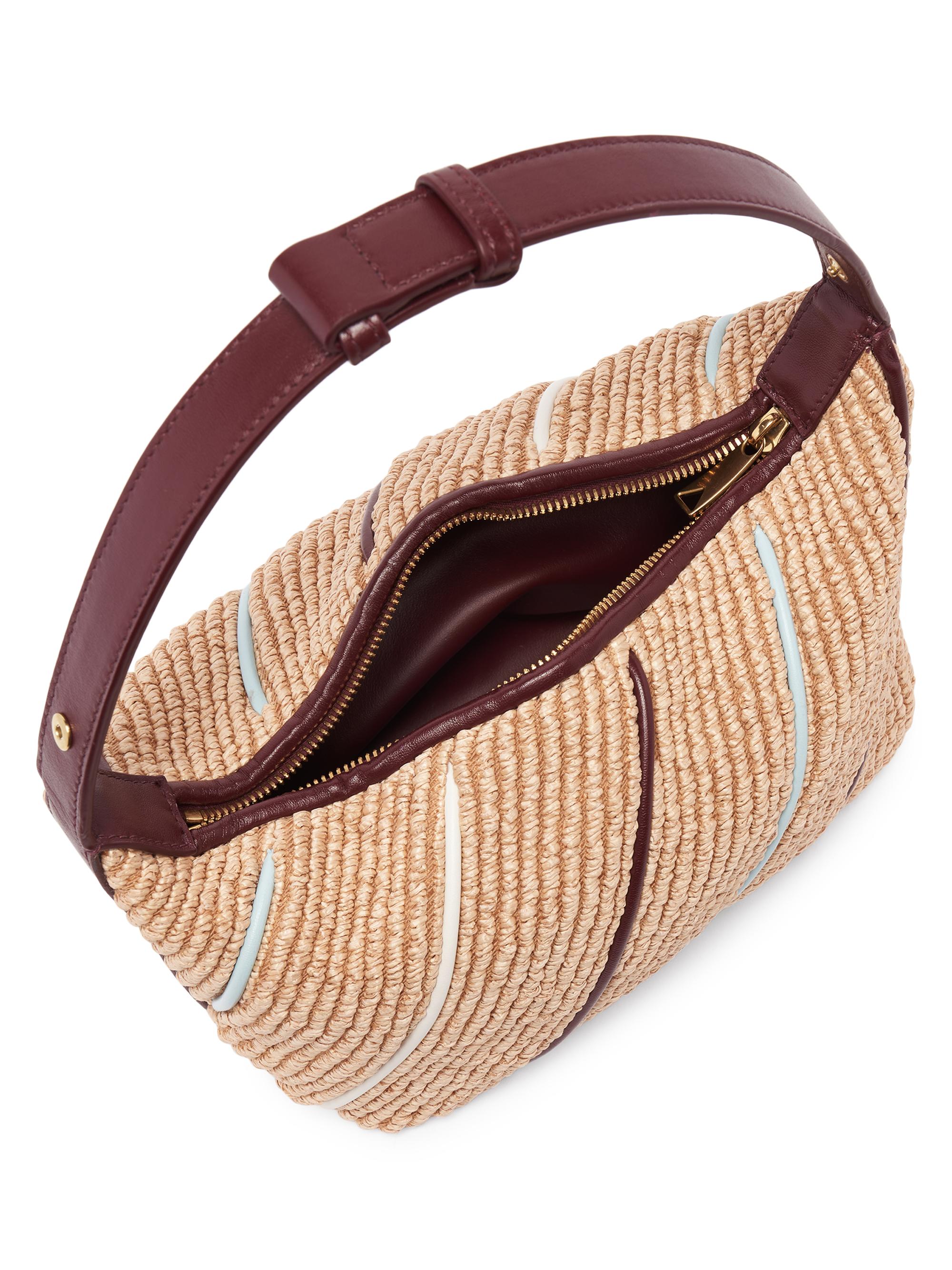 Bottega Veneta Wallace Leather-Striped Raffia Shoulder Bag | Saks