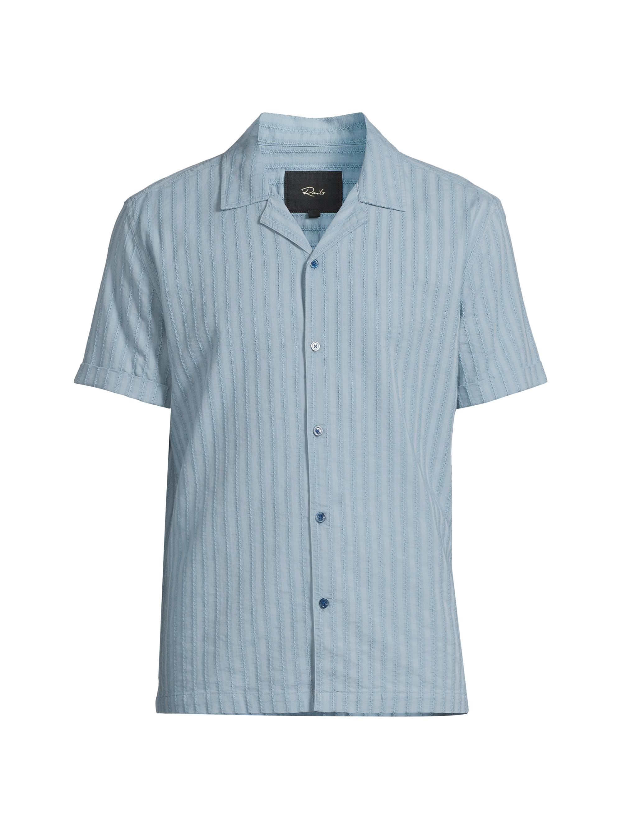 Rails Men's Sinclair Striped Cotton Dobby Camp Shirt - Faded Blue